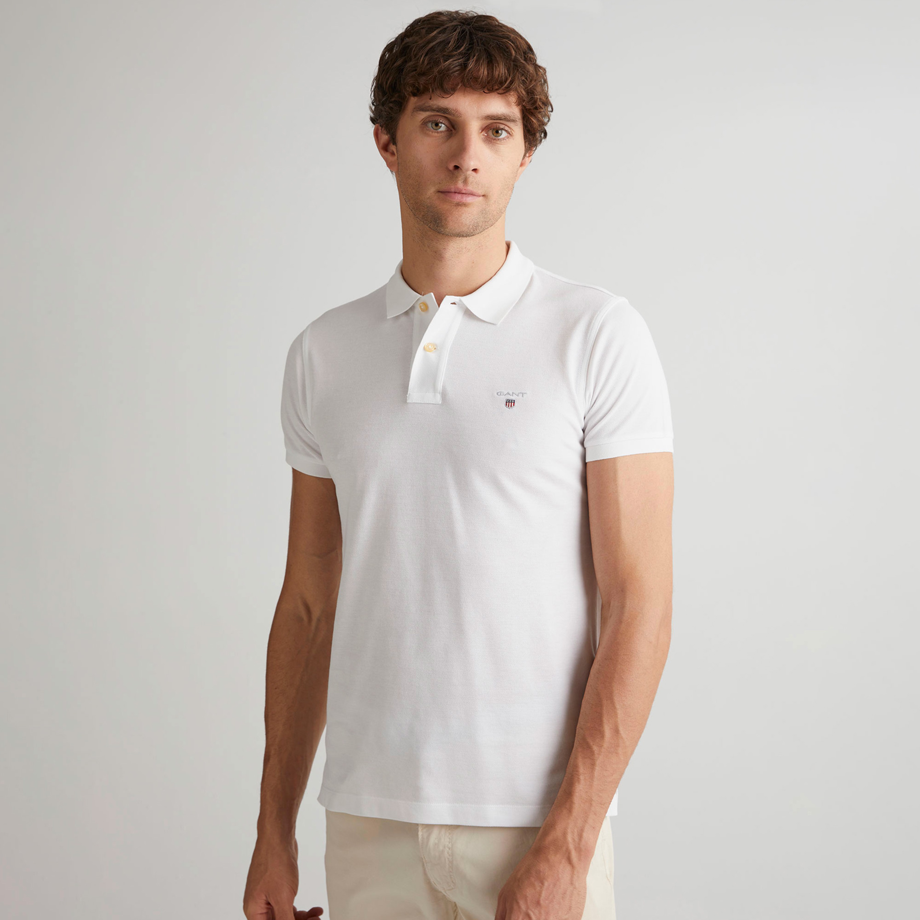 GANT Erkek Beyaz Slim Fit Polo