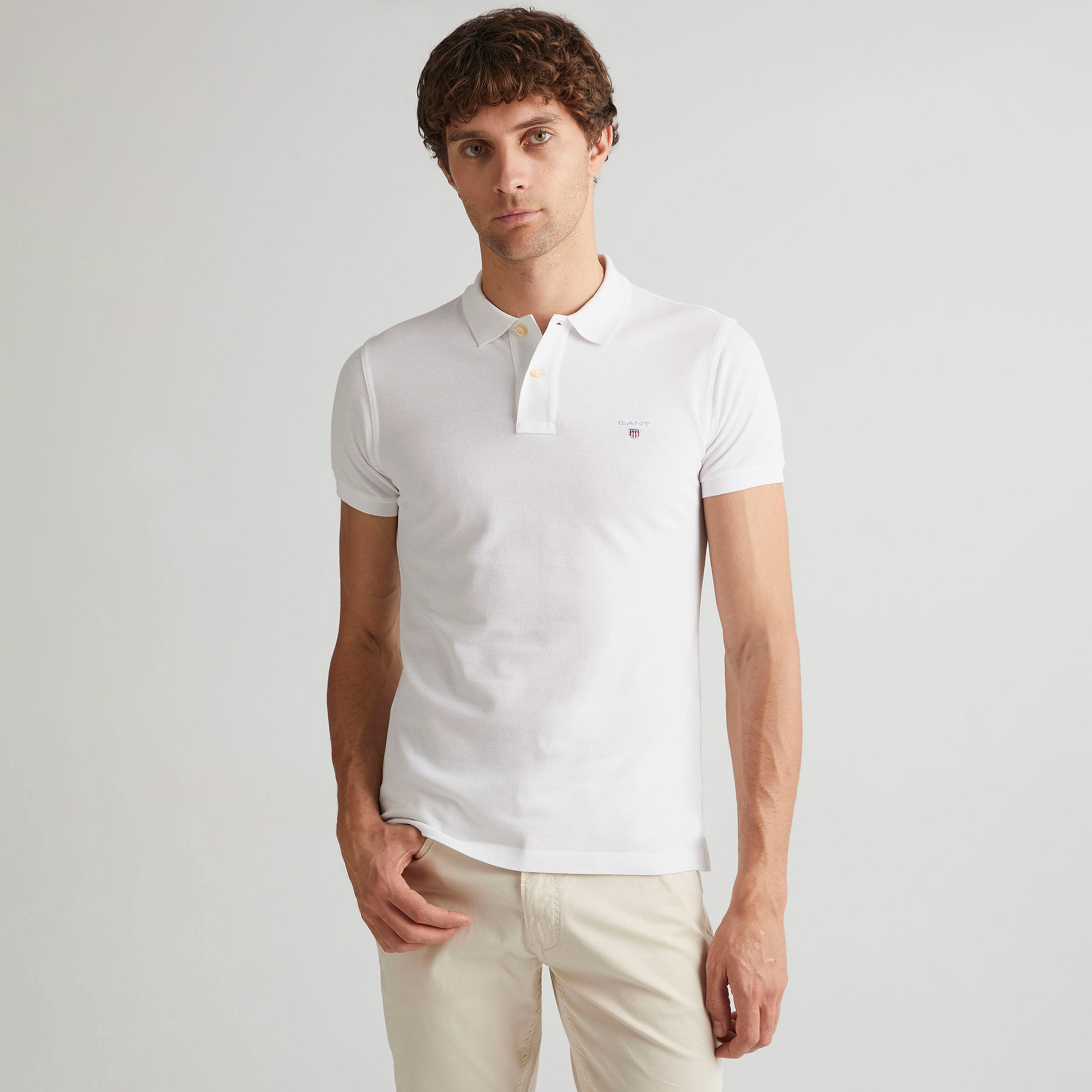 GANT Erkek Beyaz Slim Fit Polo