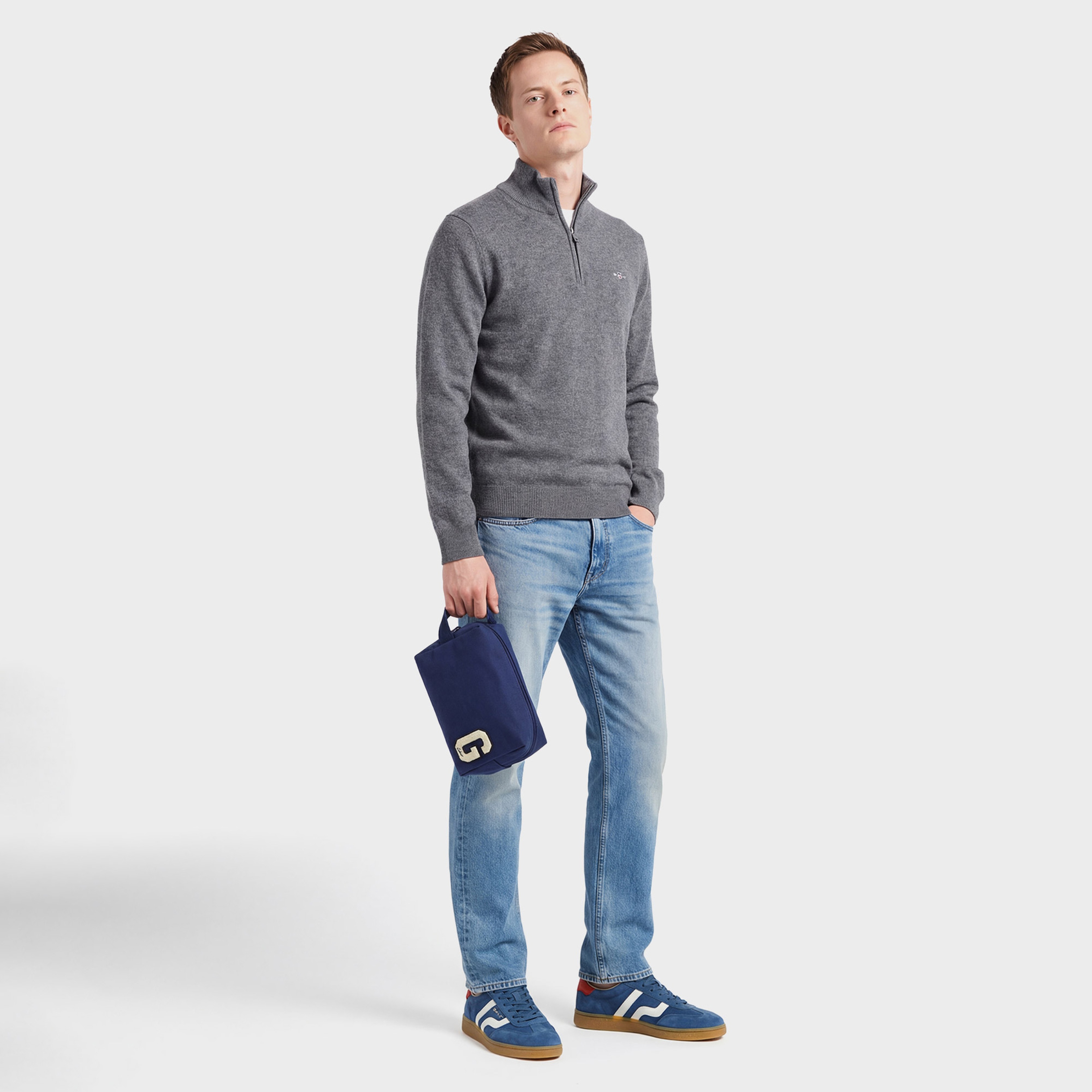 GANT Erkek Gri Regular Fit Yarım Fermuarlı Yün Kazak