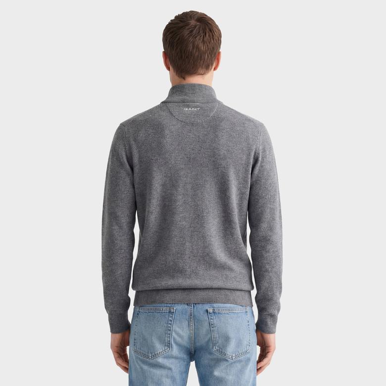 GANT Erkek Gri Regular Fit Yarım Fermuarlı Yün Kazak