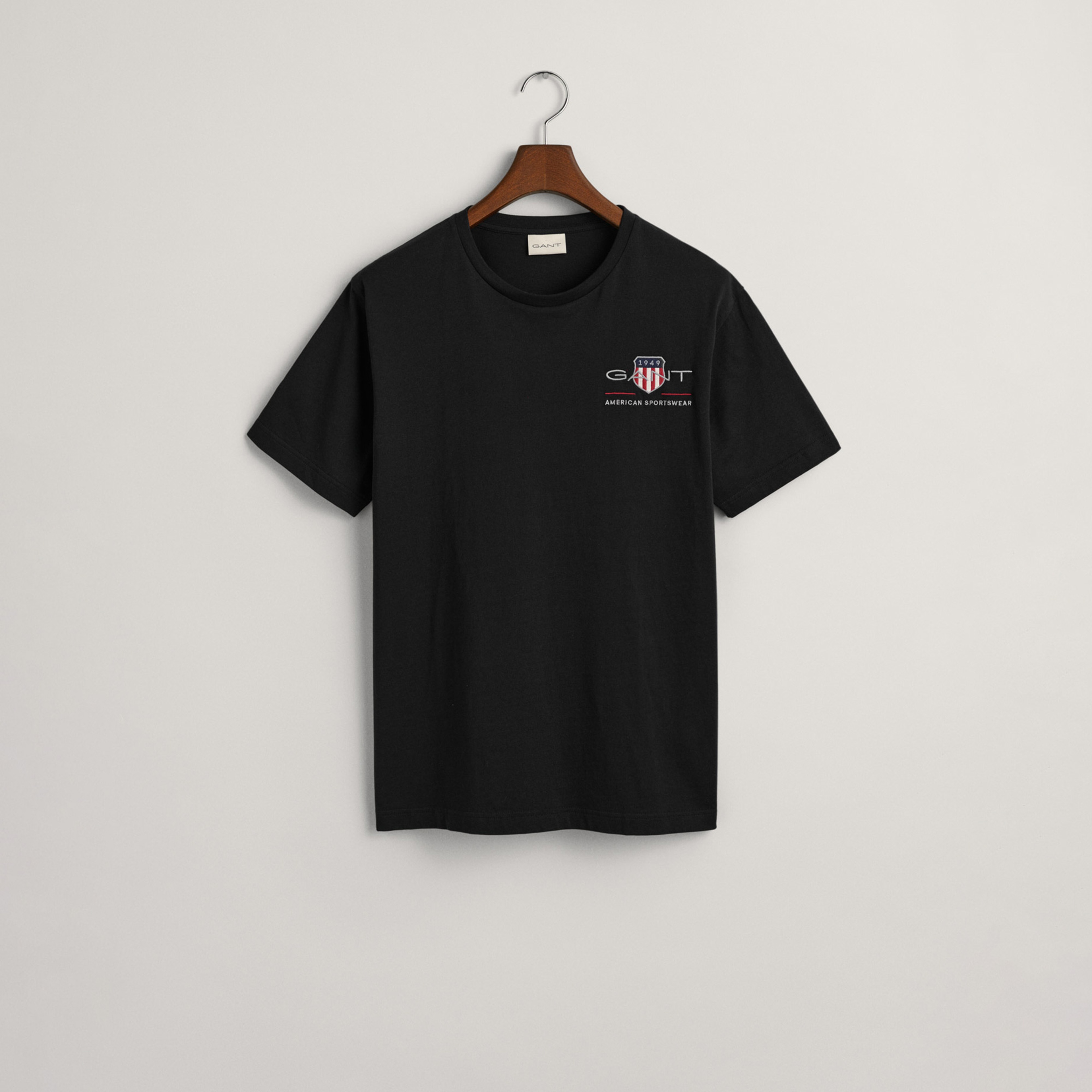 GANT Erkek Siyah Regular Fit Bisiklet Yaka Logolu T-shirt