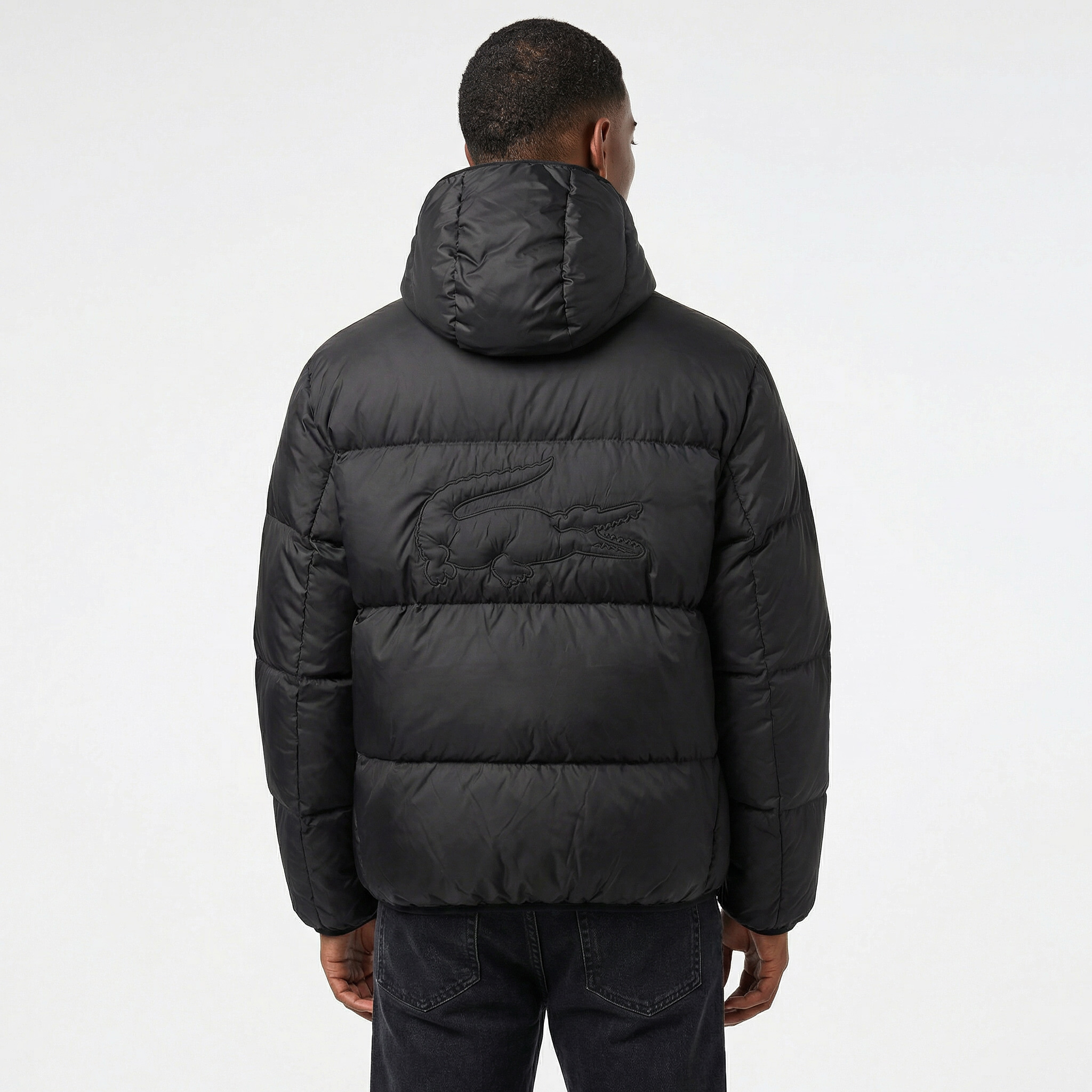 Erkek Relaxed Fit Kapüşonlu Siyah Şişme Mont