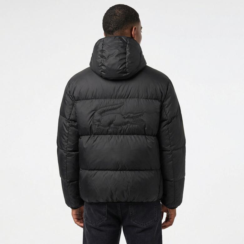 Erkek Relaxed Fit Kapüşonlu Siyah Şişme Mont