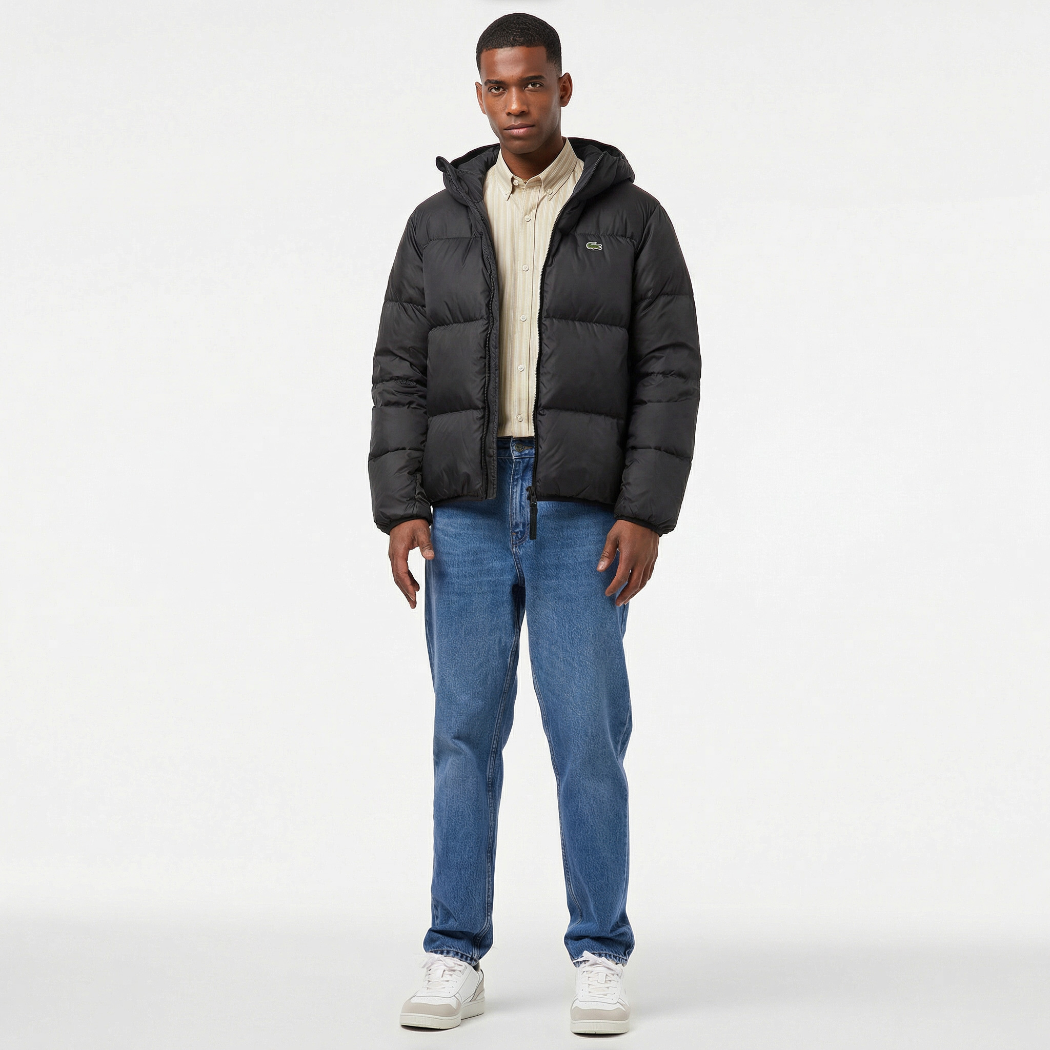 Erkek Relaxed Fit Kapüşonlu Siyah Şişme Mont