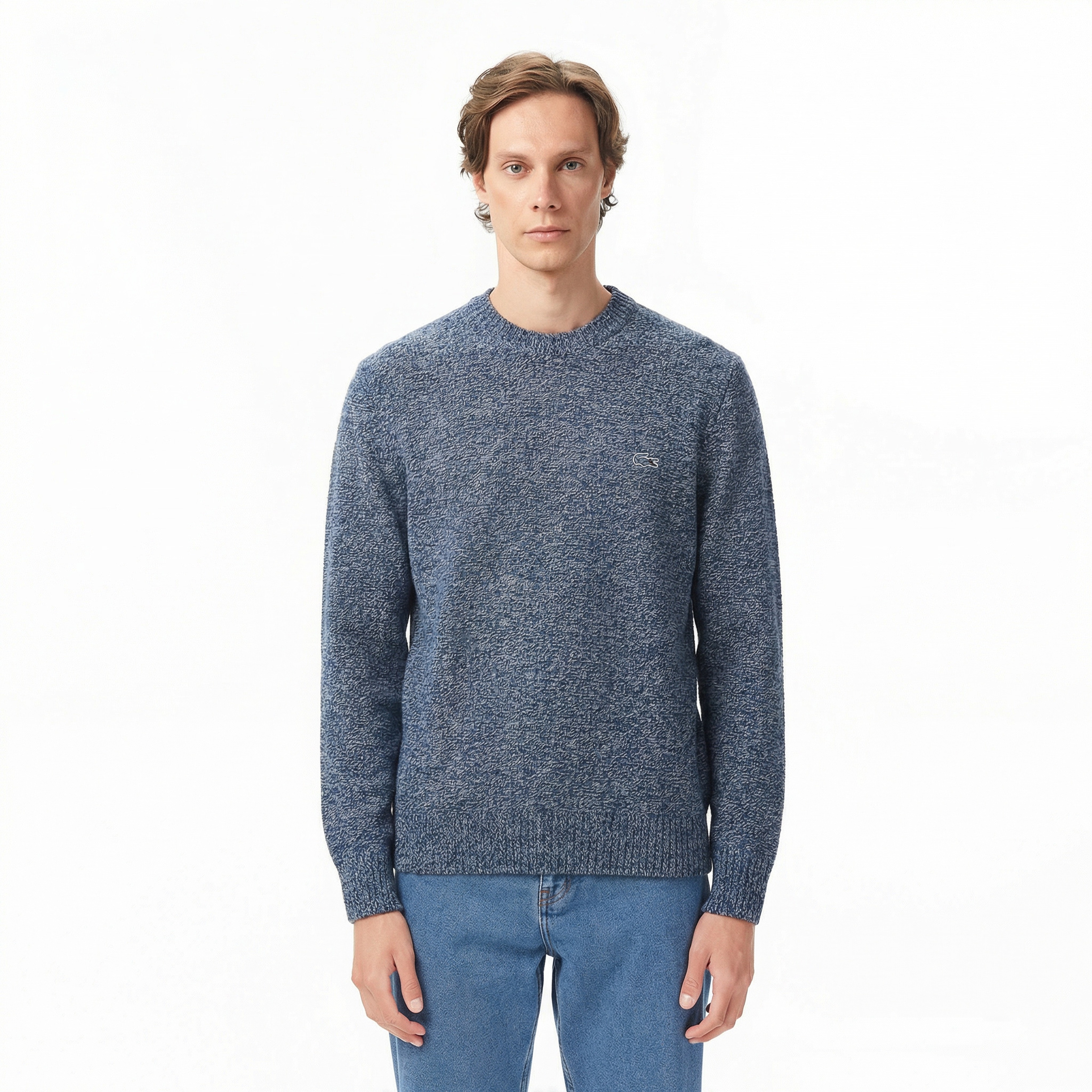 Erkek Classic Fit Bisiklet Yaka Yün Lacivert Kazak