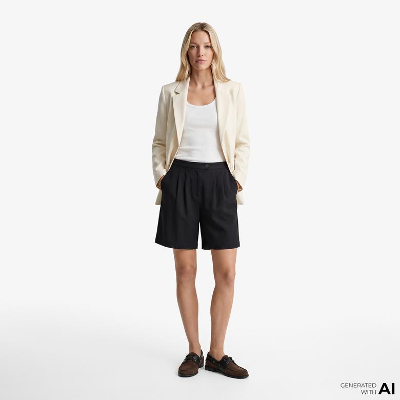 GANT Kadın Siyah Relaxed Fit Keten Şort