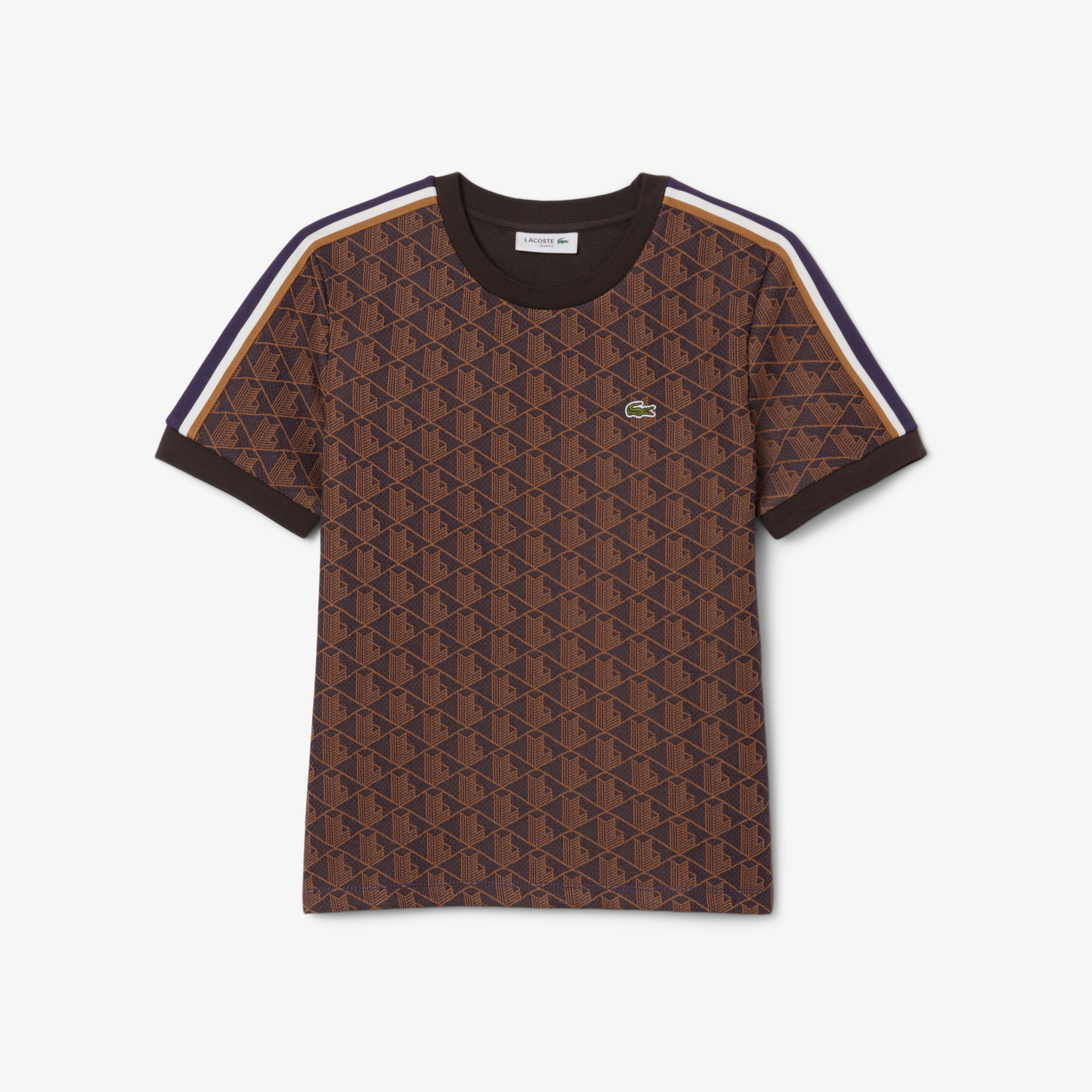 Lacoste Monogram Slim Fit Jacquard Kadın Kahverengi T-Shirt