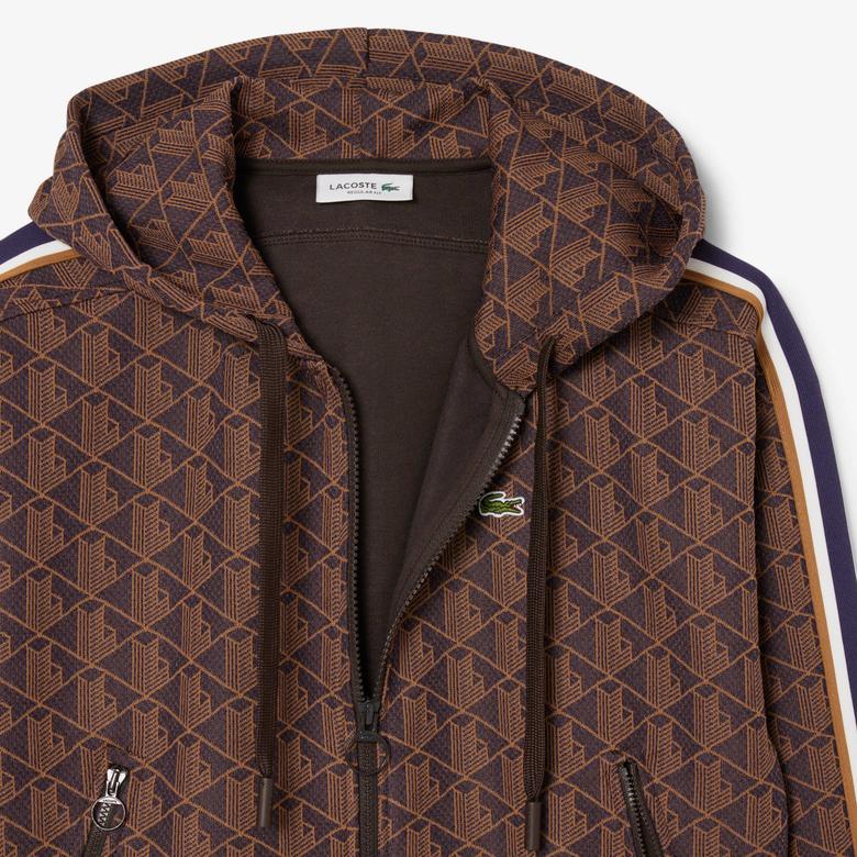 Lacoste Kadın Regular Fit Kapüşonlu Monogram Kahverengi Sweatshirt