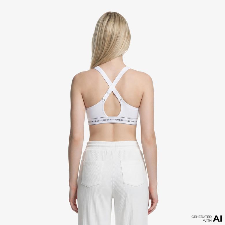 Guess Carrie Padded Triangle Eco Cuddle Jersey Kadın Beyaz Spor Sütyeni
