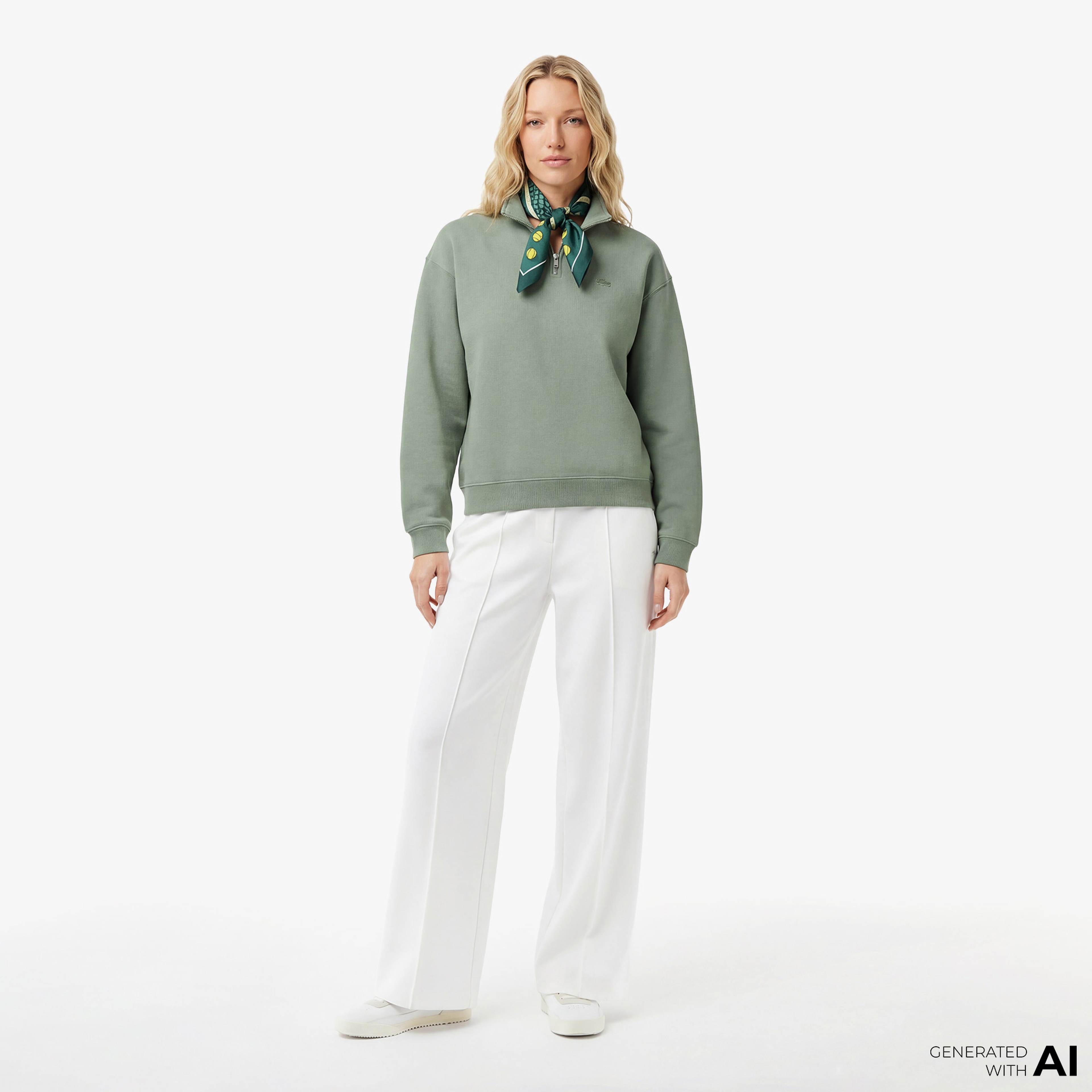 Lacoste Heavy Fleece Zipper Neck Unisex Yeşil Sweatshirt