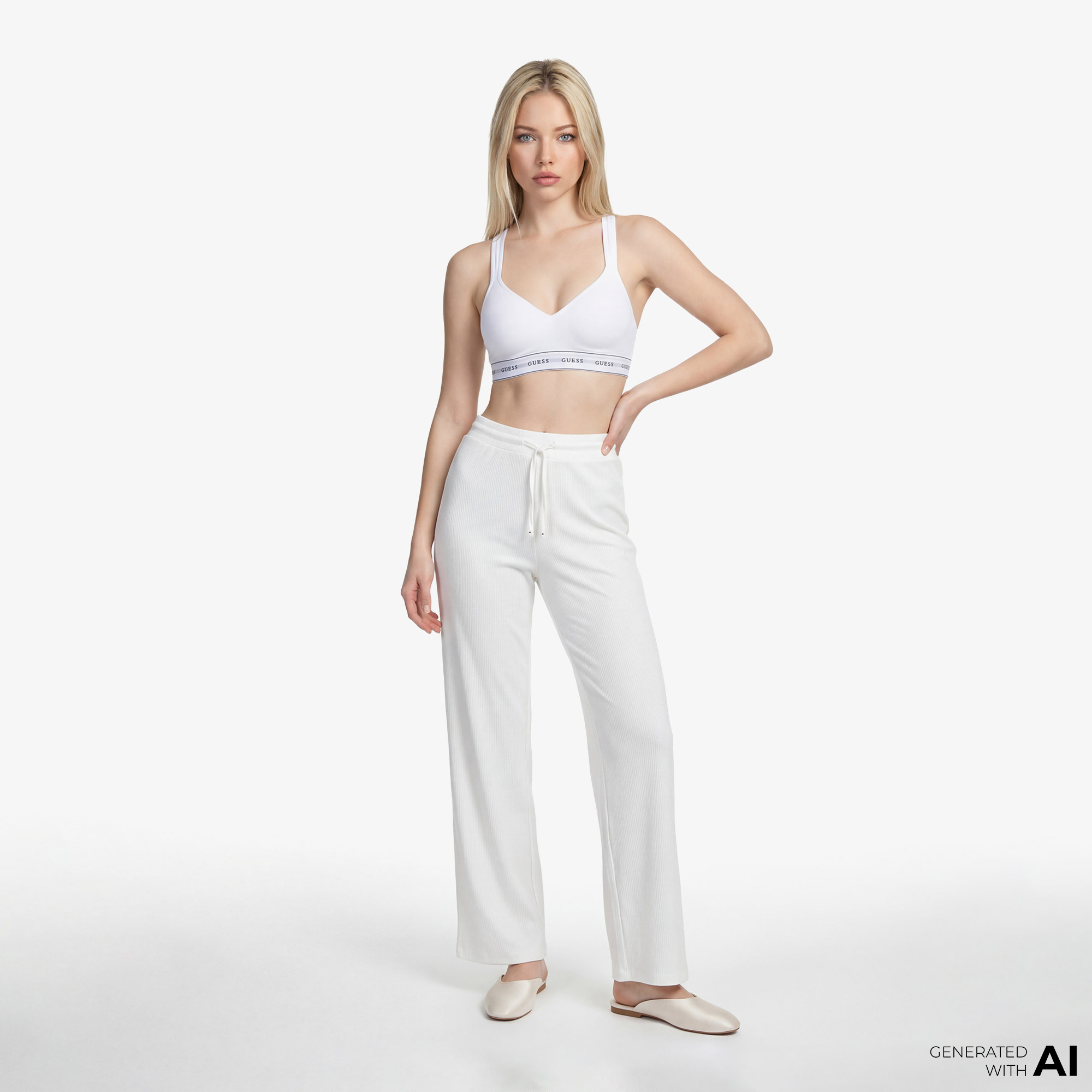 Guess Carrie Padded Triangle Eco Cuddle Jersey Kadın Beyaz Spor Sütyeni