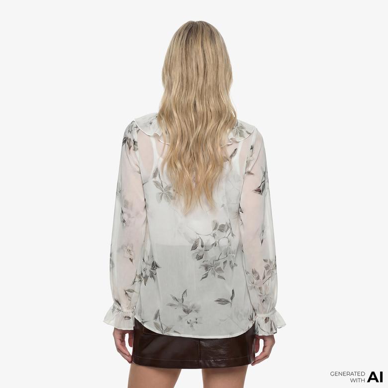 The Kooples Uzun Kollu Çiçek Desenli Krem Bluz