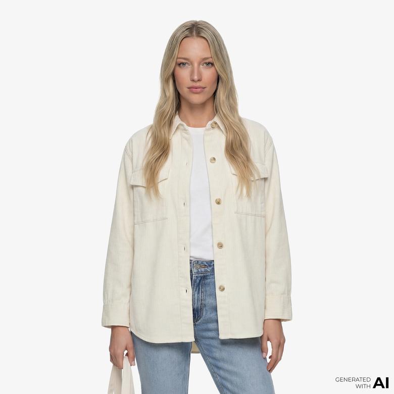 GANT Kadın Krem Relaxed Fit Klasik Yaka Gömlek