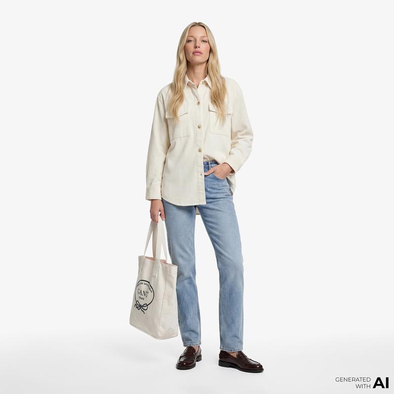 GANT Kadın Krem Relaxed Fit Klasik Yaka Gömlek