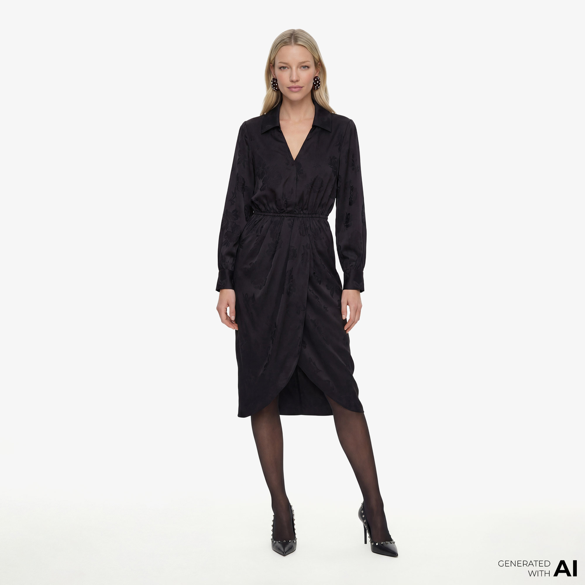 KADIN V YAKA UZUN KOLLU SİYAH ELBİSE