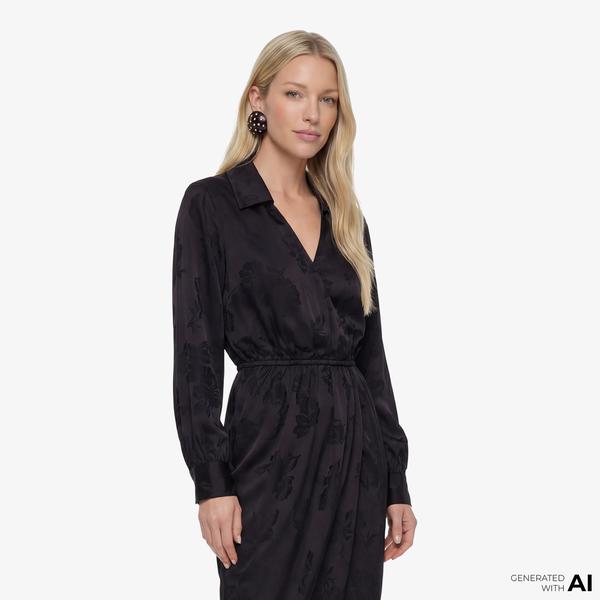 KADIN V YAKA UZUN KOLLU SİYAH ELBİSE