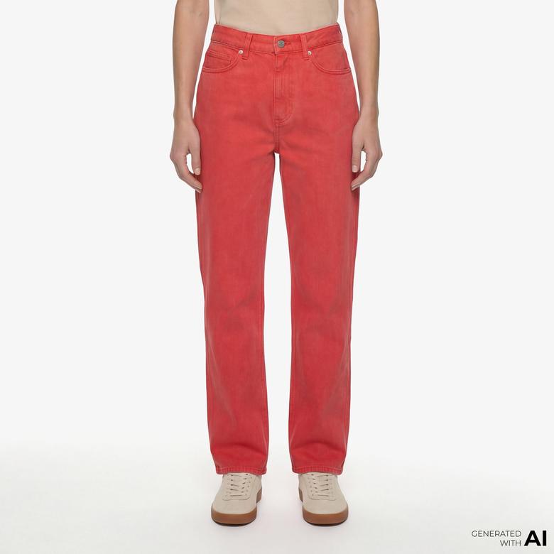 Kadın Straight Fit Kırmızı Jean Pantolon
