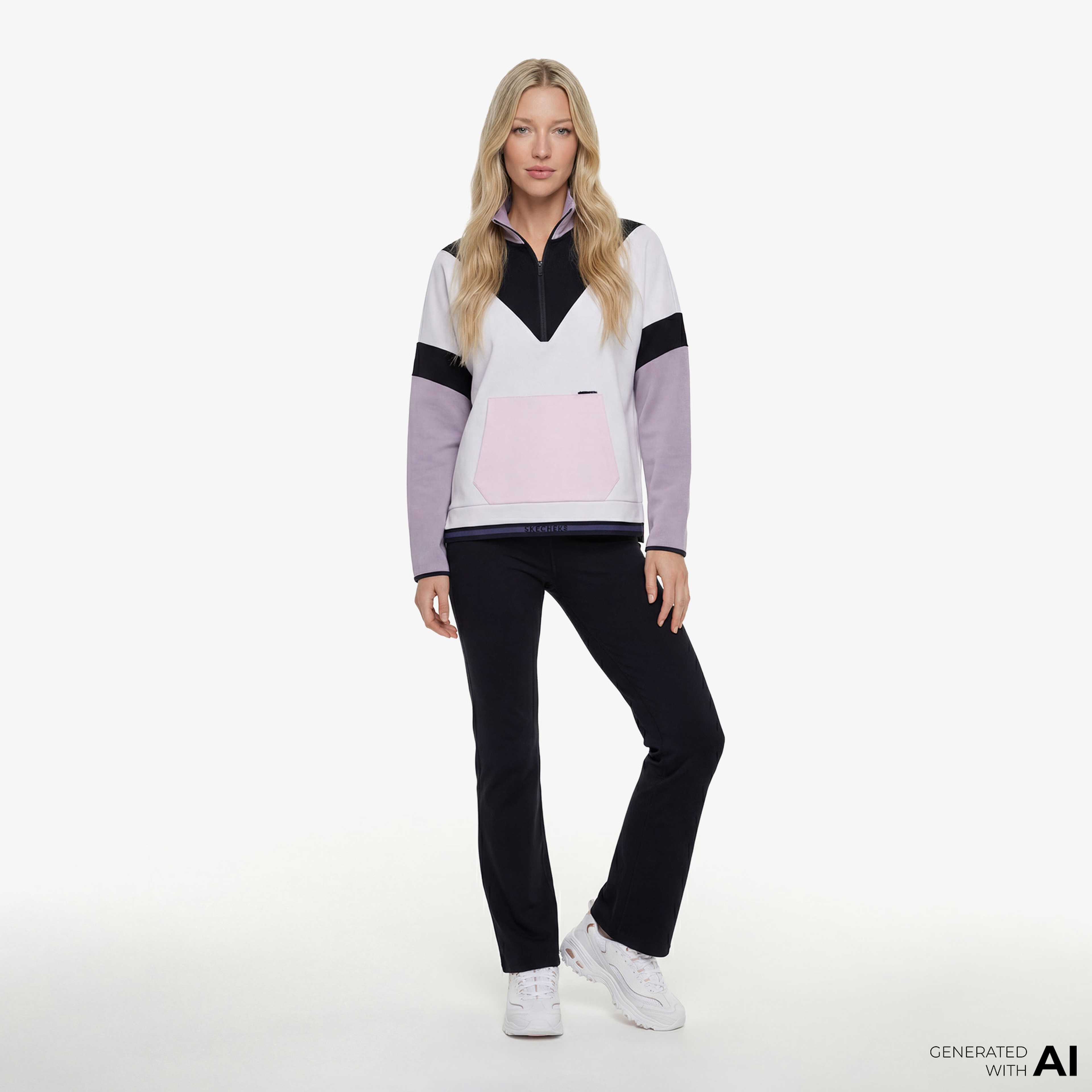 Skechers 2Xi-Lock Half Zip Kadın Beyaz Günlük Sweatshirt