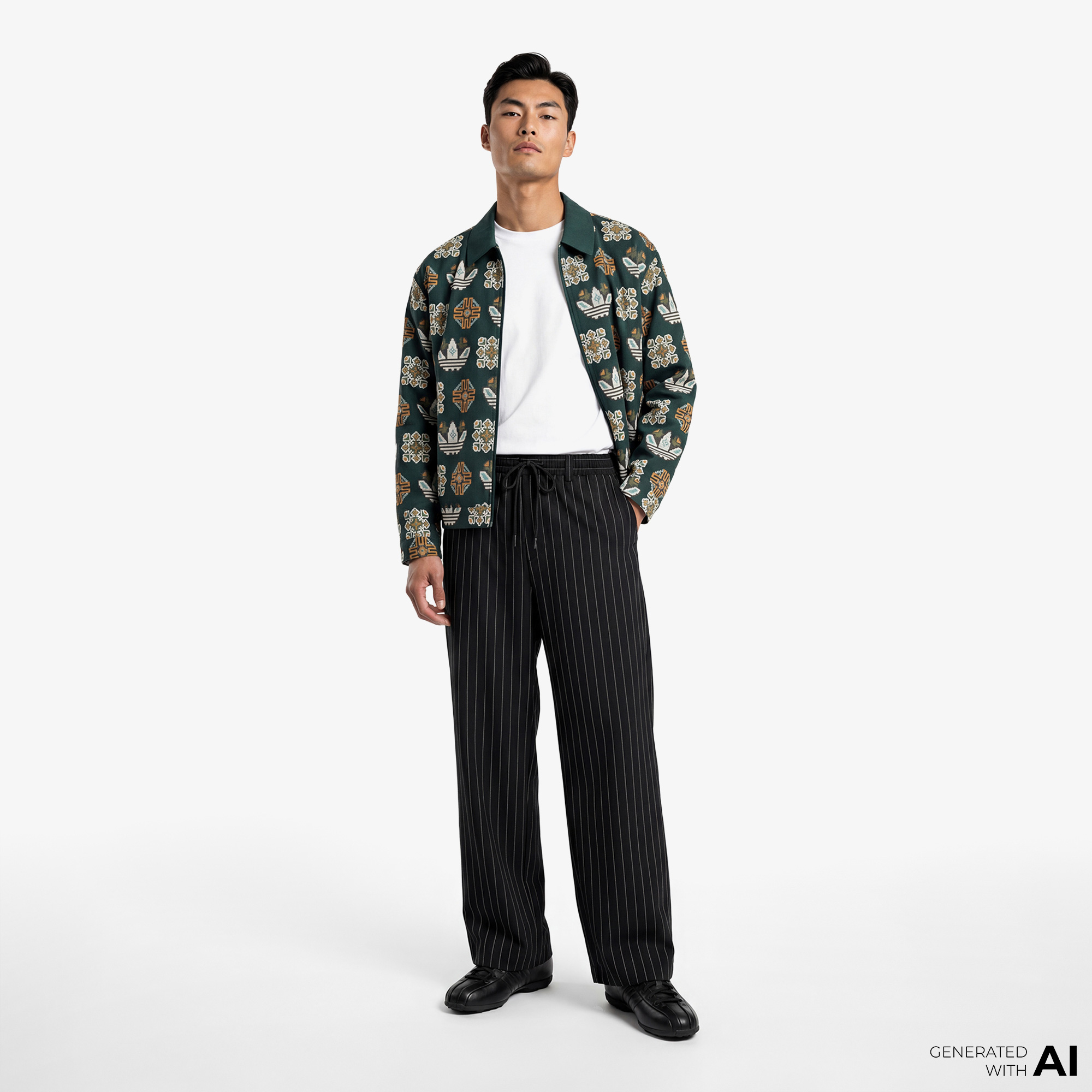 adidas Monogram Allover Print Loose Yeşil Ceket