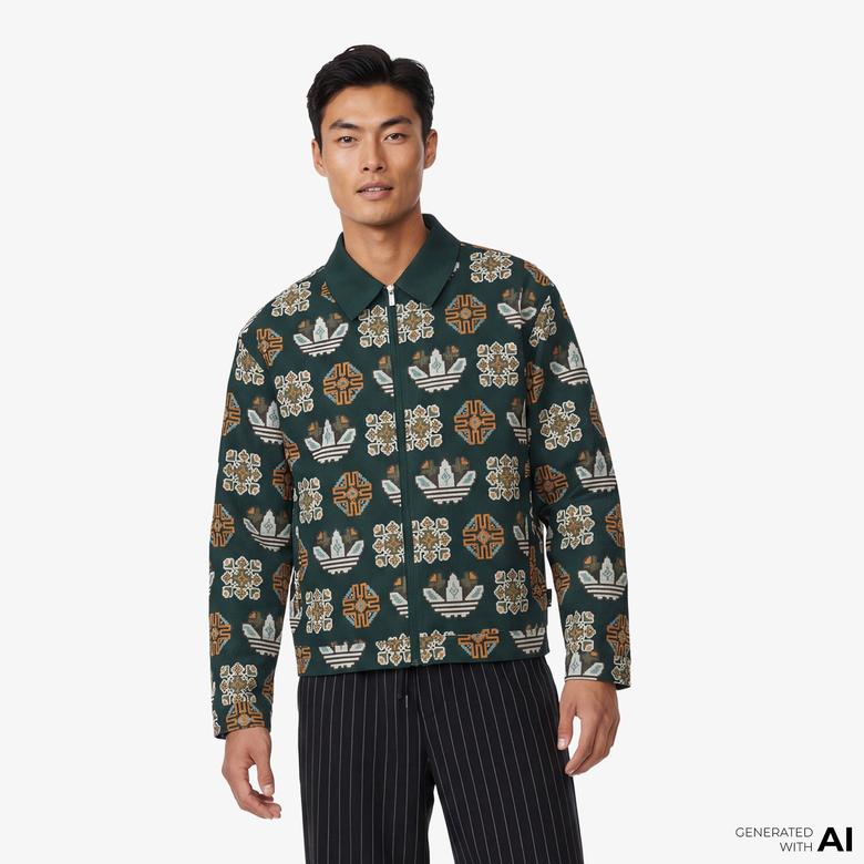 adidas Monogram Allover Print Loose Yeşil Ceket