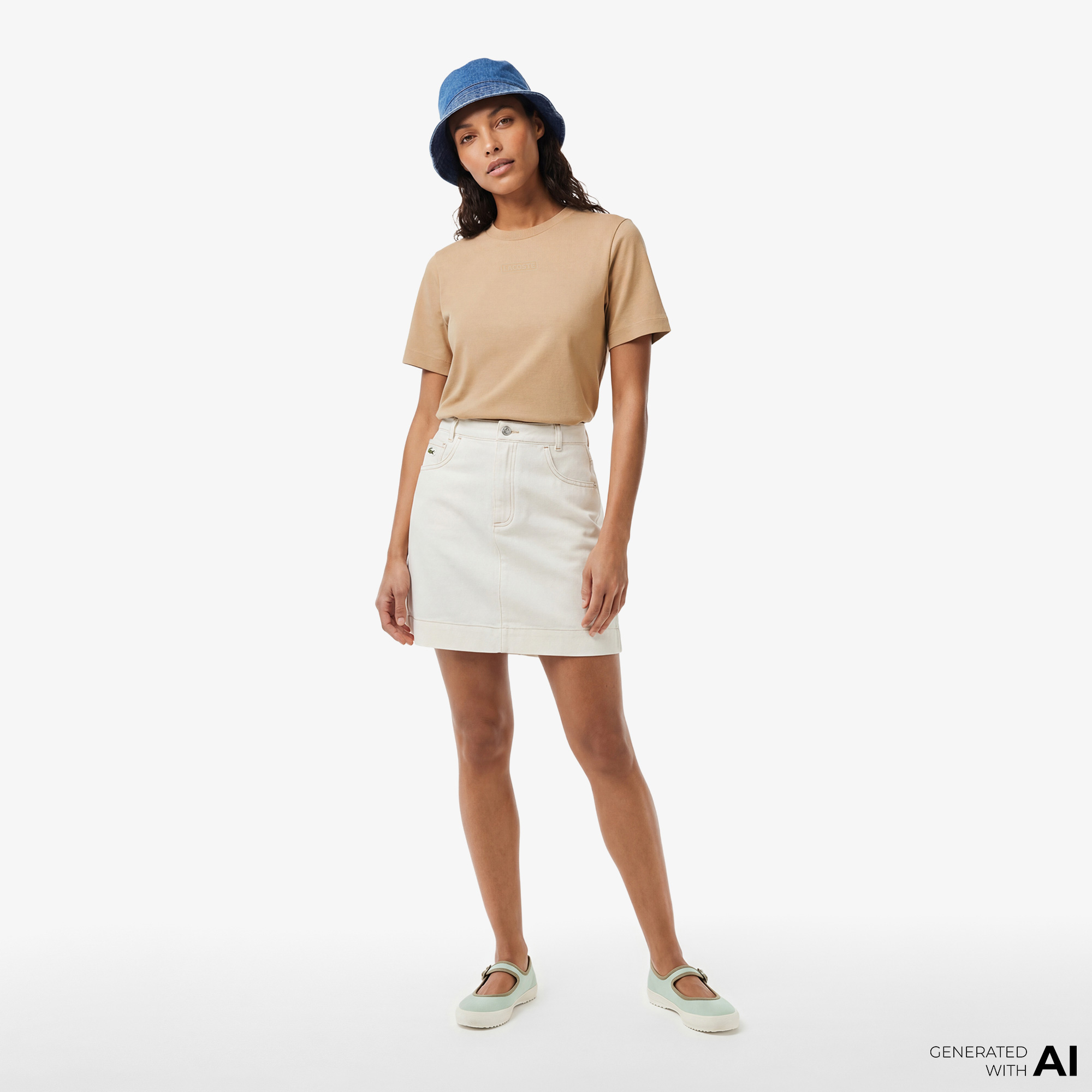 Lacoste Print Cotton Kadın Bej T-Shirt