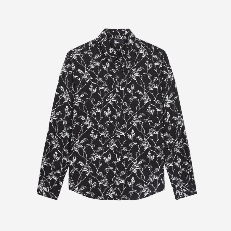 ERKEK STRAIGHT FIT BASKILI SİYAH GÖMLEK