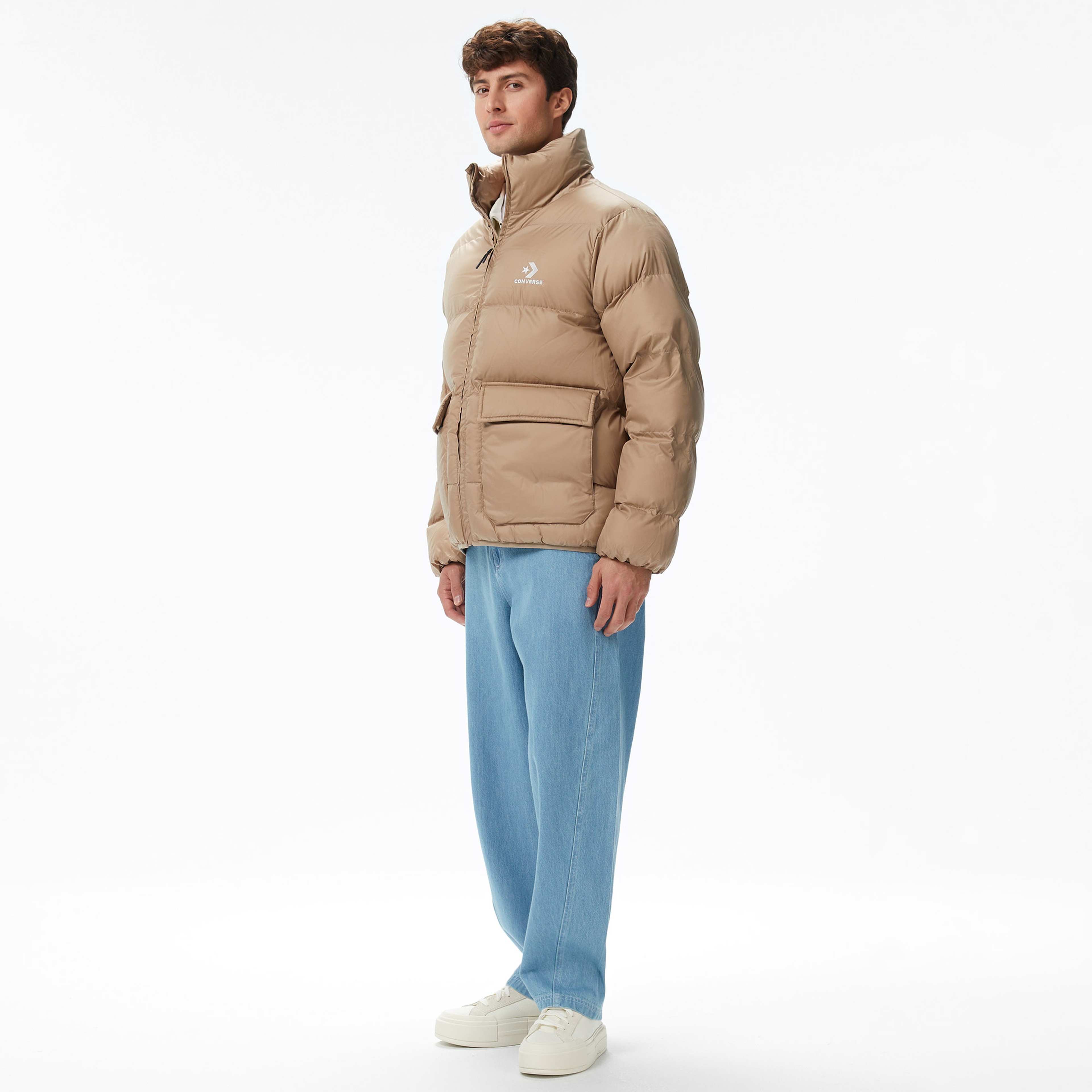 Converse Classic Patch Pocket Erkek Dik Yaka Krem Şişme Mont