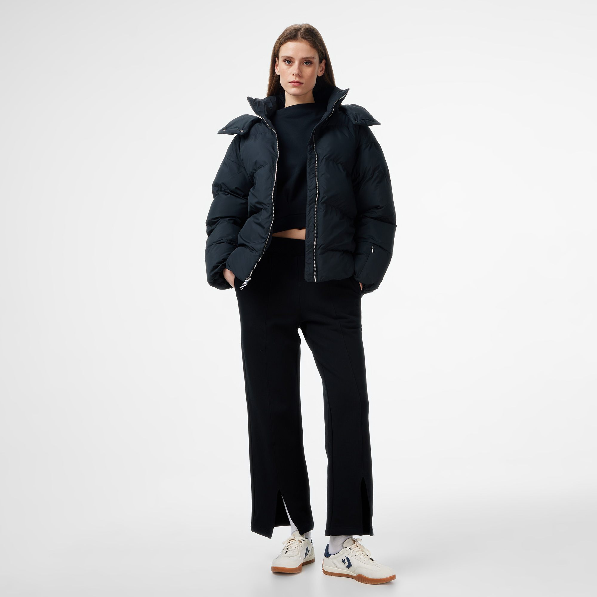 Converse Classic Kadın Kapüşonlu Siyah Şişme Mont