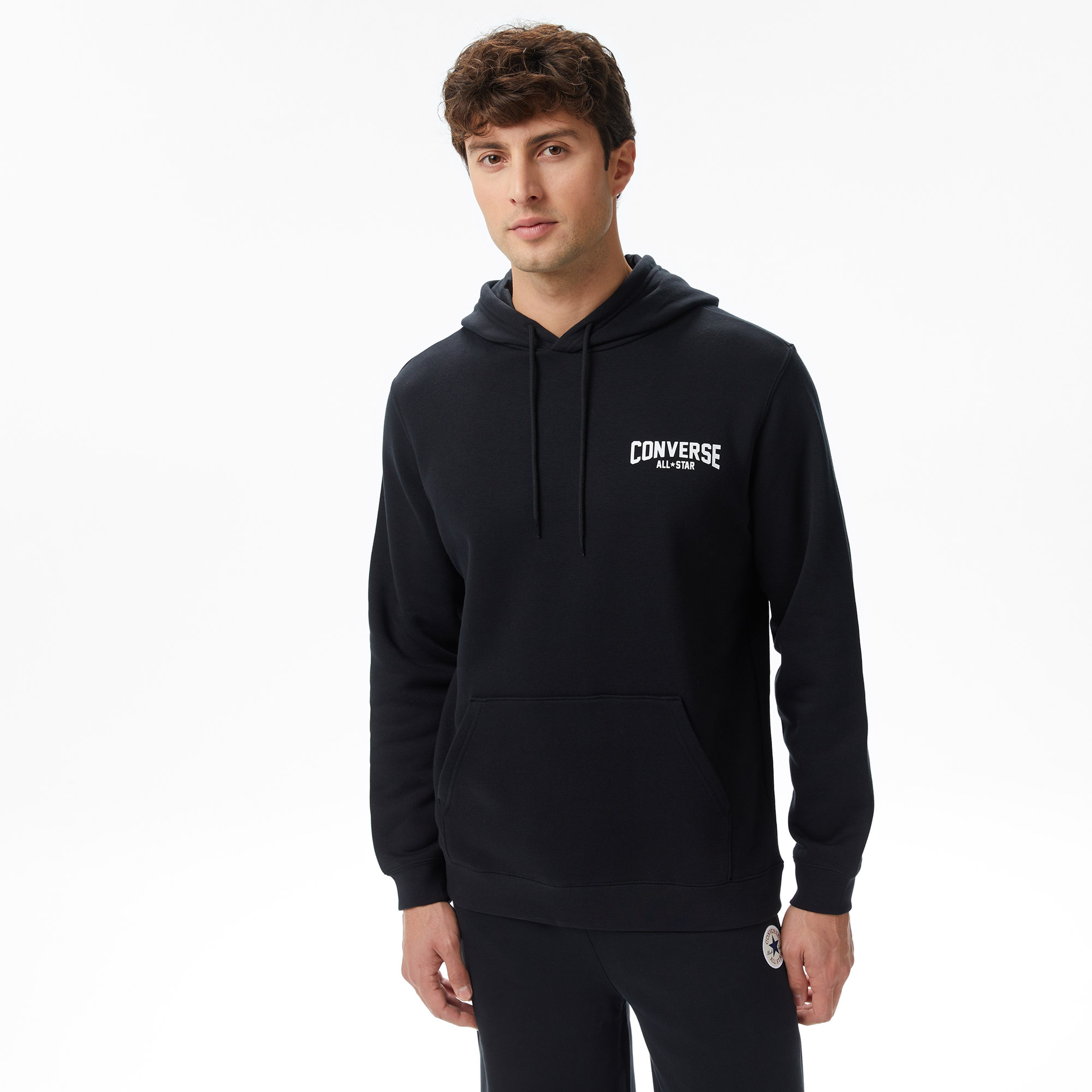 Converse Classic Erkek Grafik Baskılı Siyah Hoodie