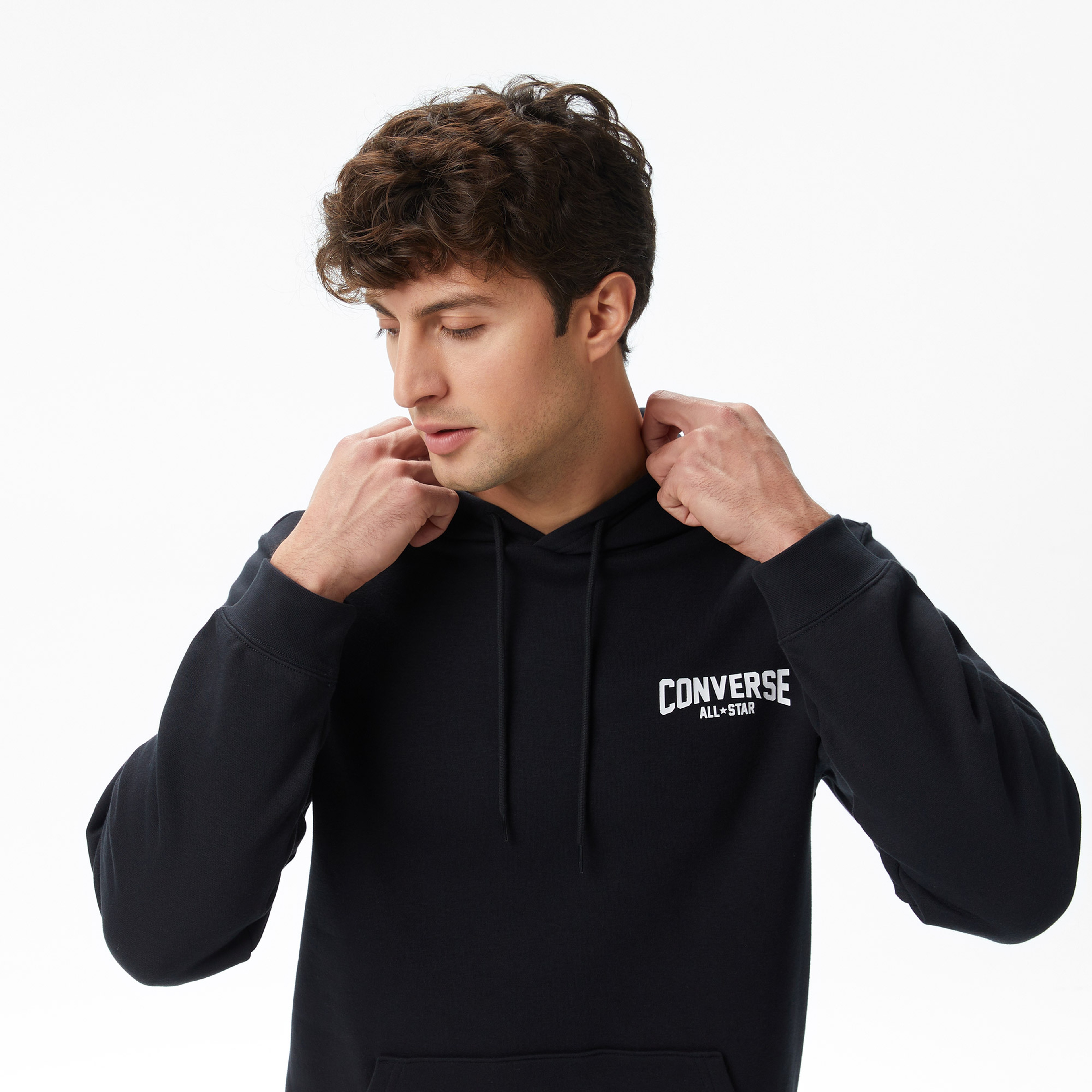 Converse Classic Erkek Grafik Baskılı Siyah Hoodie