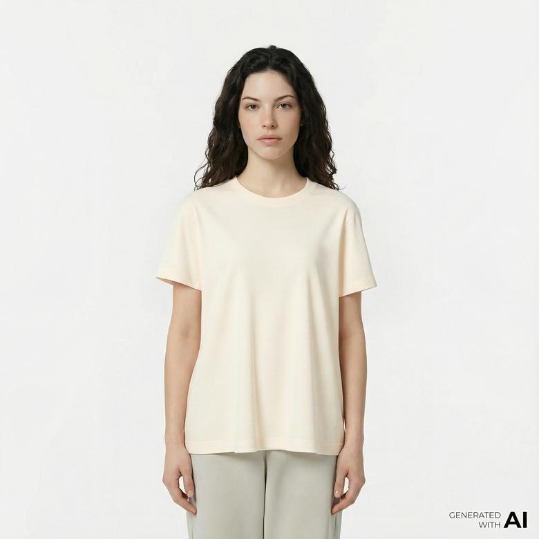 Lacoste Print Cotton Kadın Bej T-Shirt