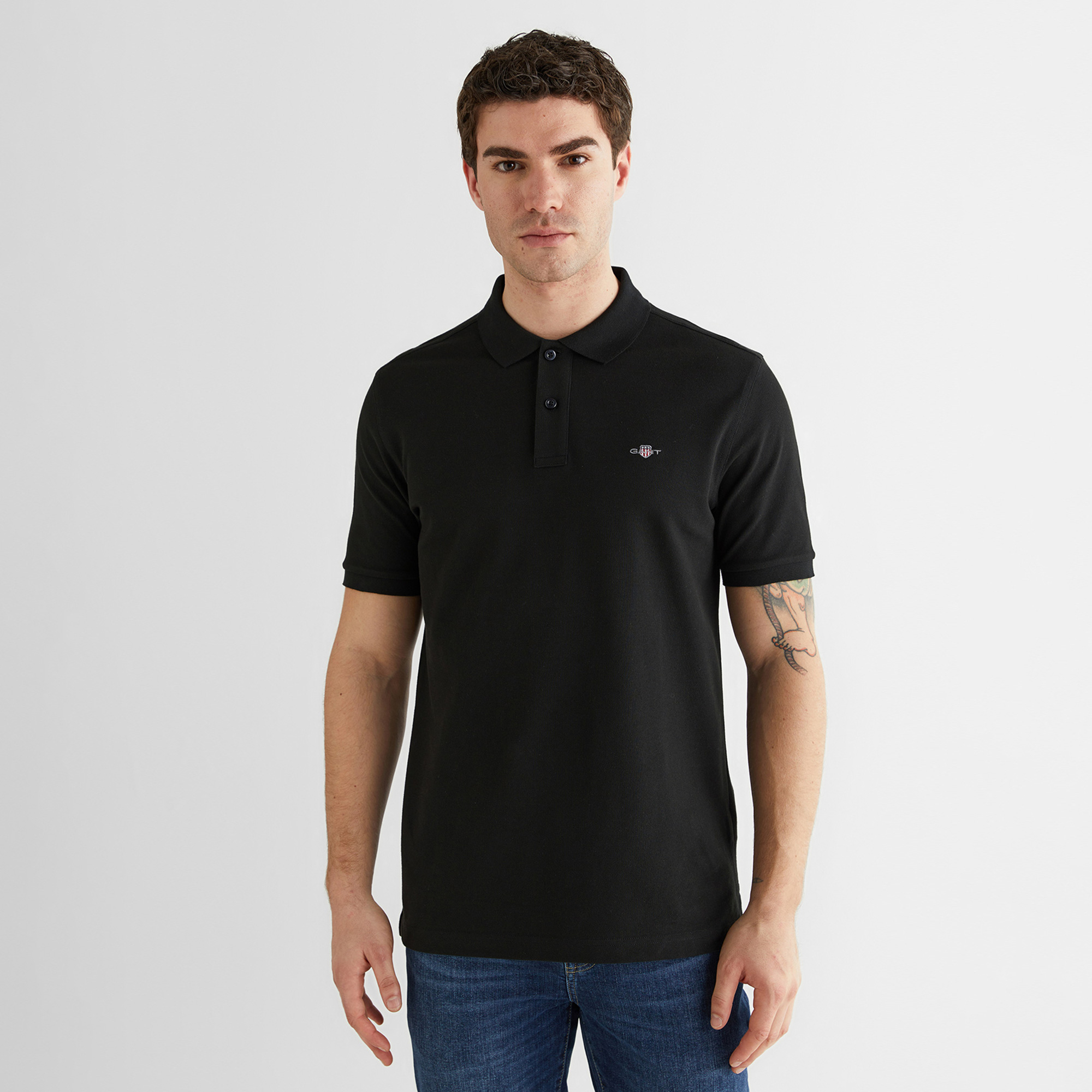 GANT Erkek Siyah Regular Fit Logolu Polo Yaka T-Shirt
