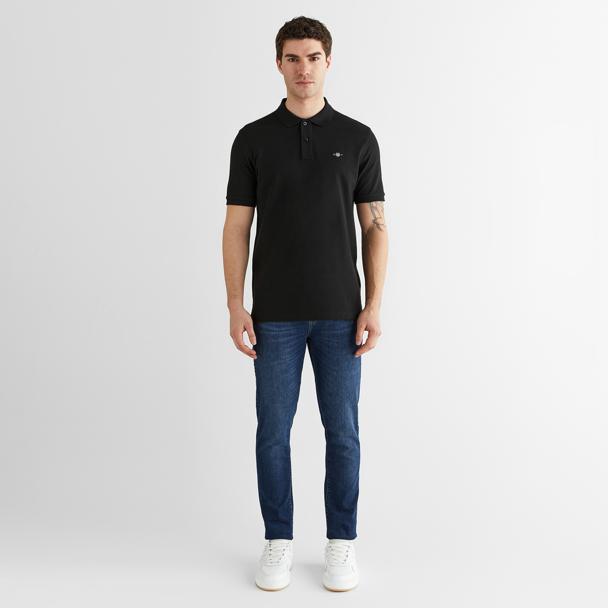 GANT Erkek Siyah Regular Fit Logolu Polo Yaka T-Shirt