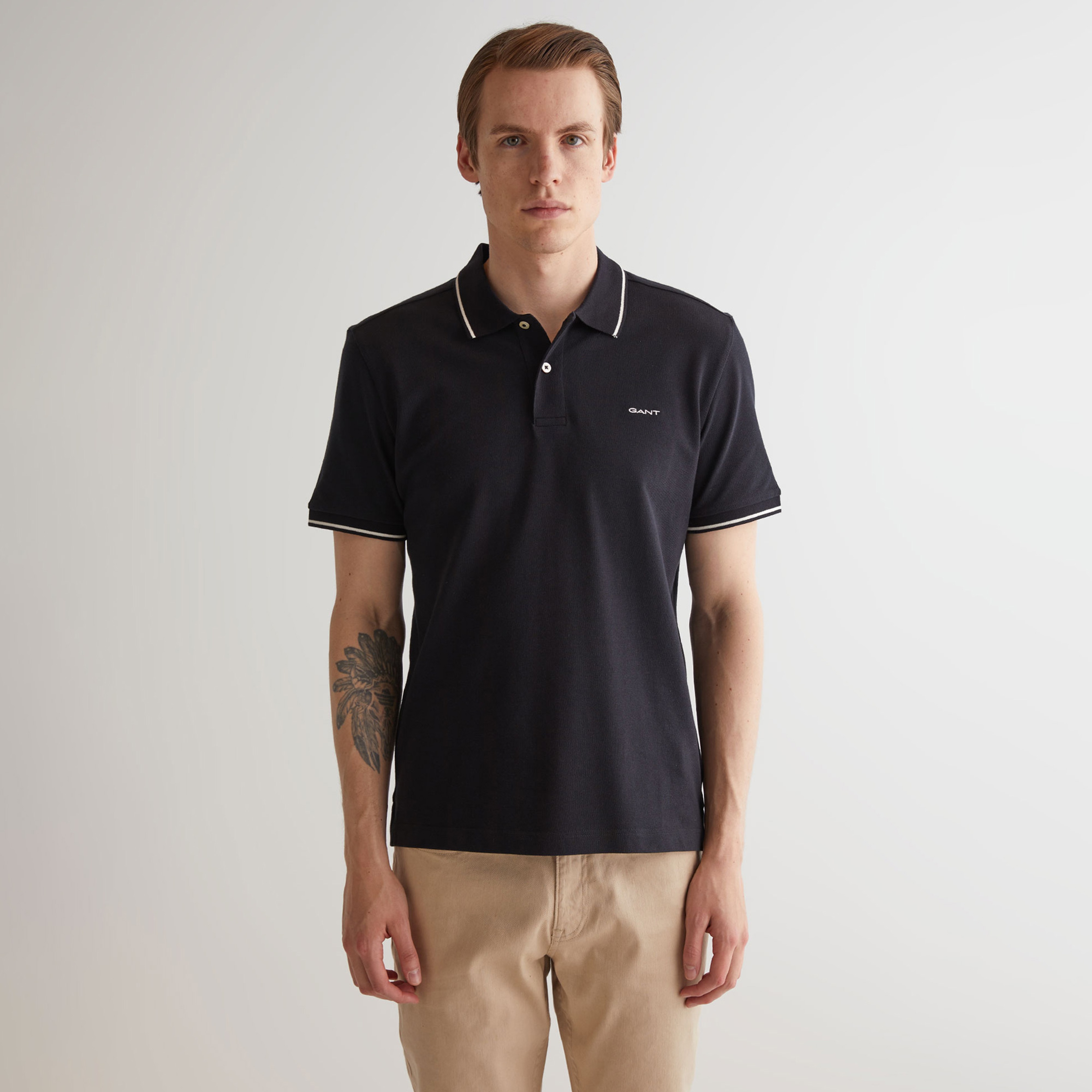 GANT Erkek Siyah Regular Fit Polo Yaka T-Shirt