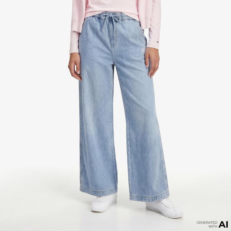 Tommy Hilfiger Twill Denim Long Palazzo Kadın Mavi Pantolon