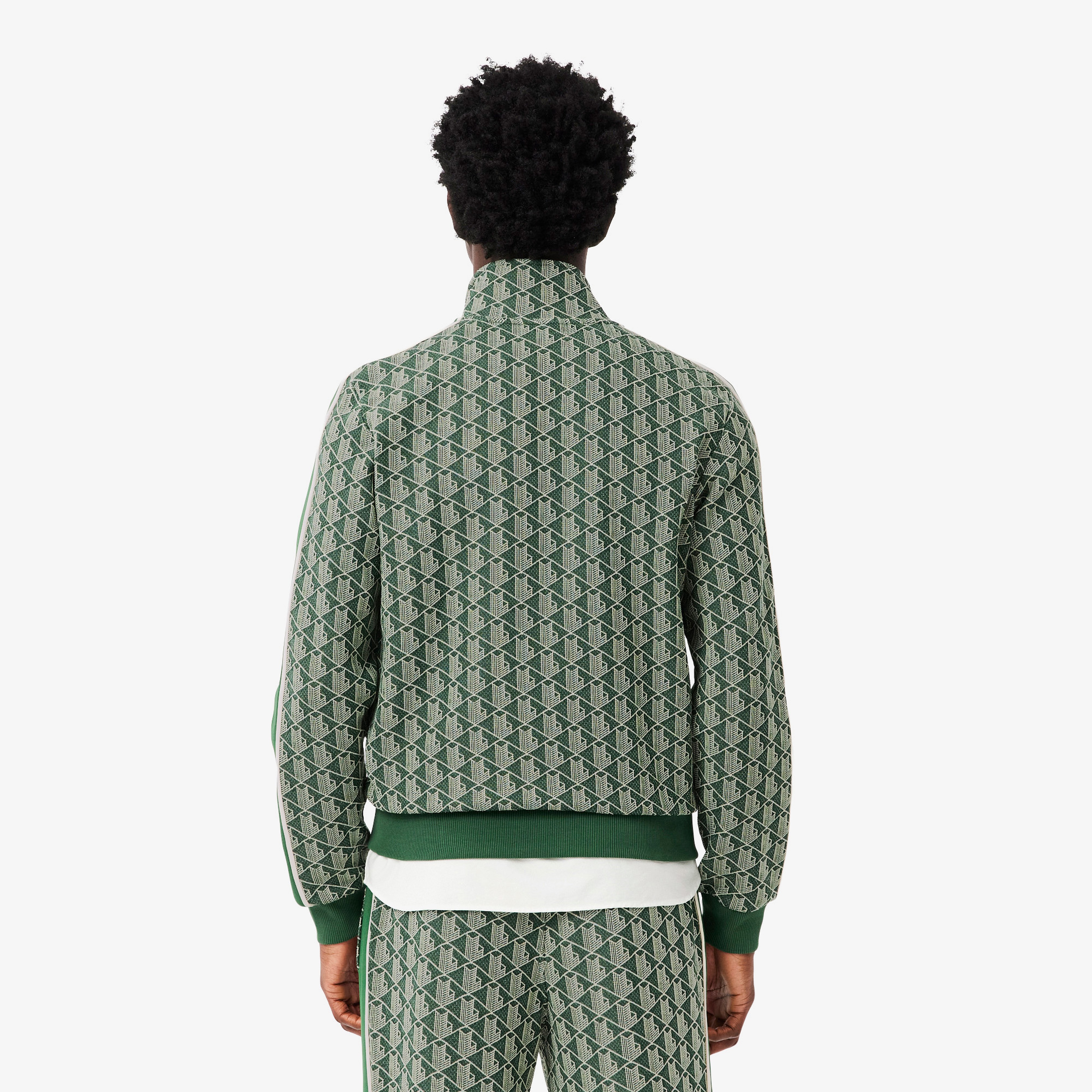 Erkek Regular Fit Dik Yaka Monogram Yeşil Sweatshirt
