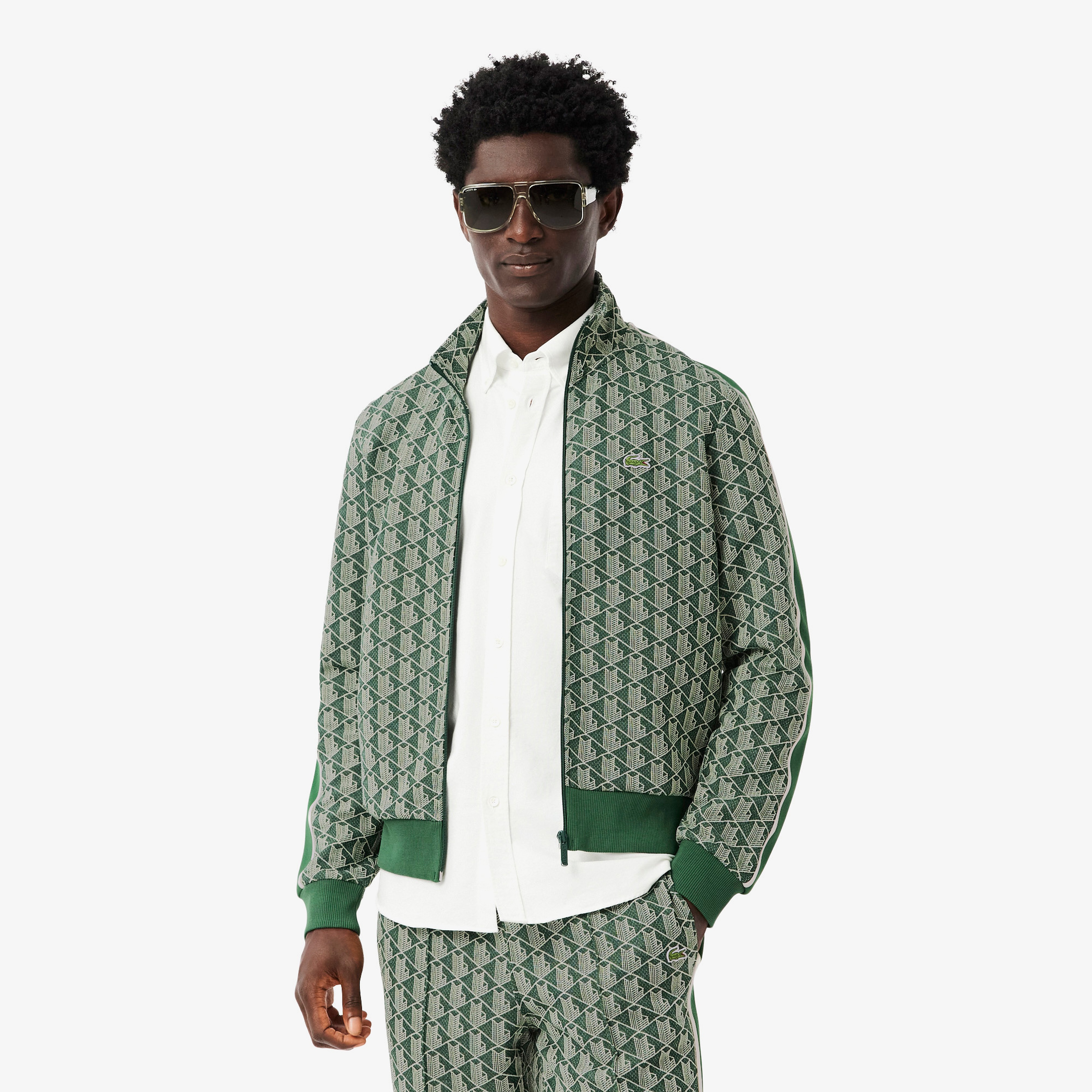 Erkek Regular Fit Dik Yaka Monogram Yeşil Sweatshirt
