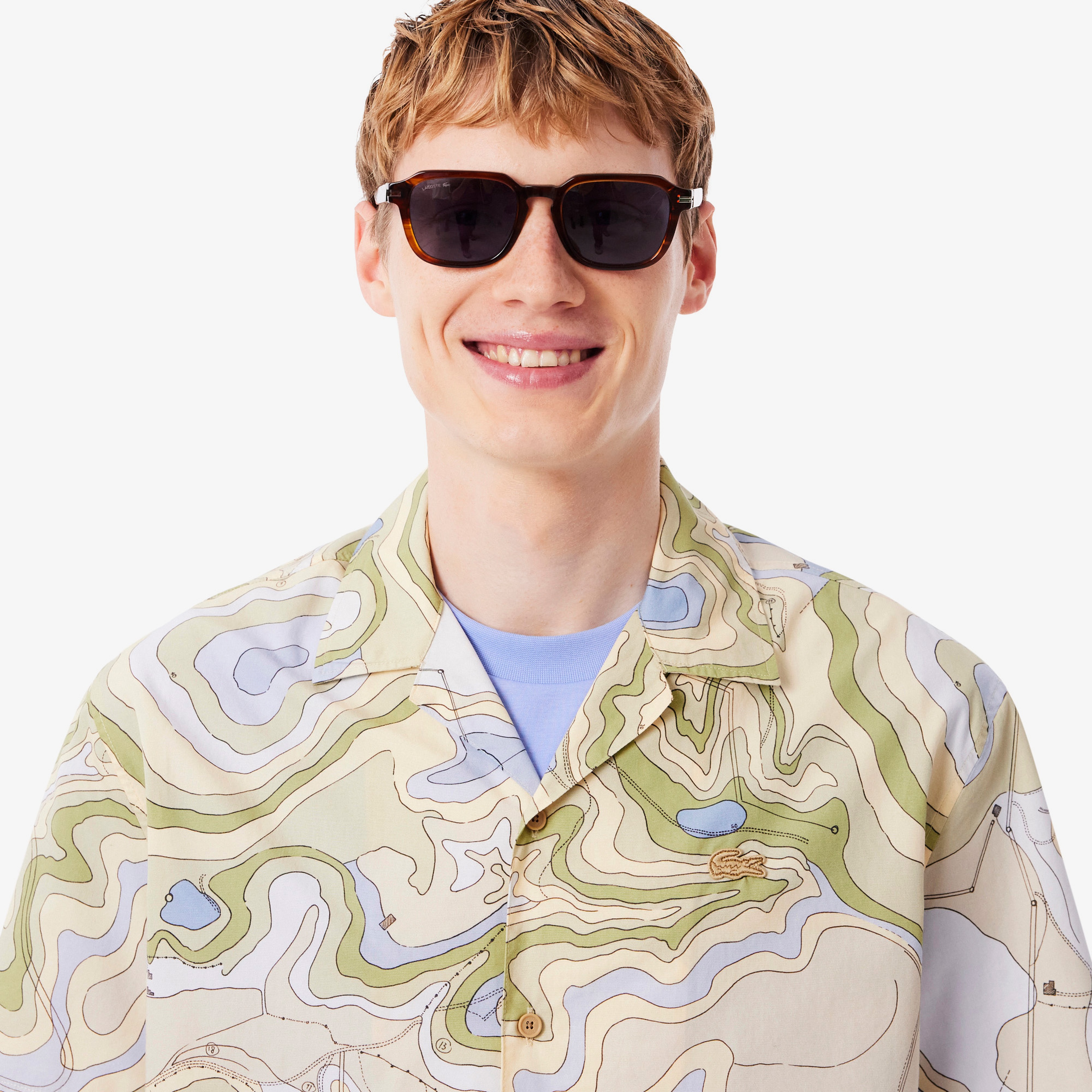 Erkek Relaxed Fit Kısa Kollu Desenli Bej Gömlek