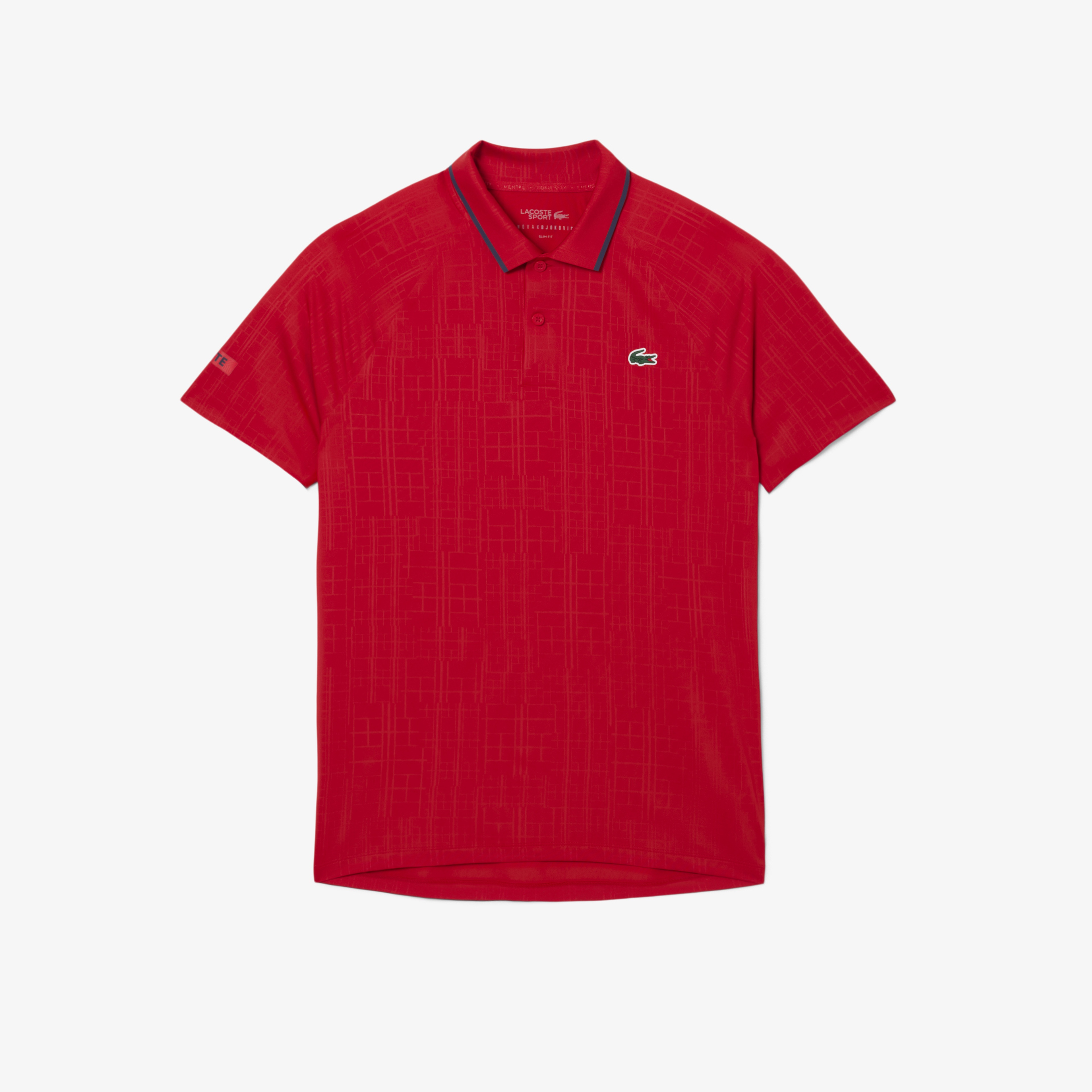 Lacoste Tennis x Novak Djokovic Erkek Slim Fit Desenli Kırmızı Polo
