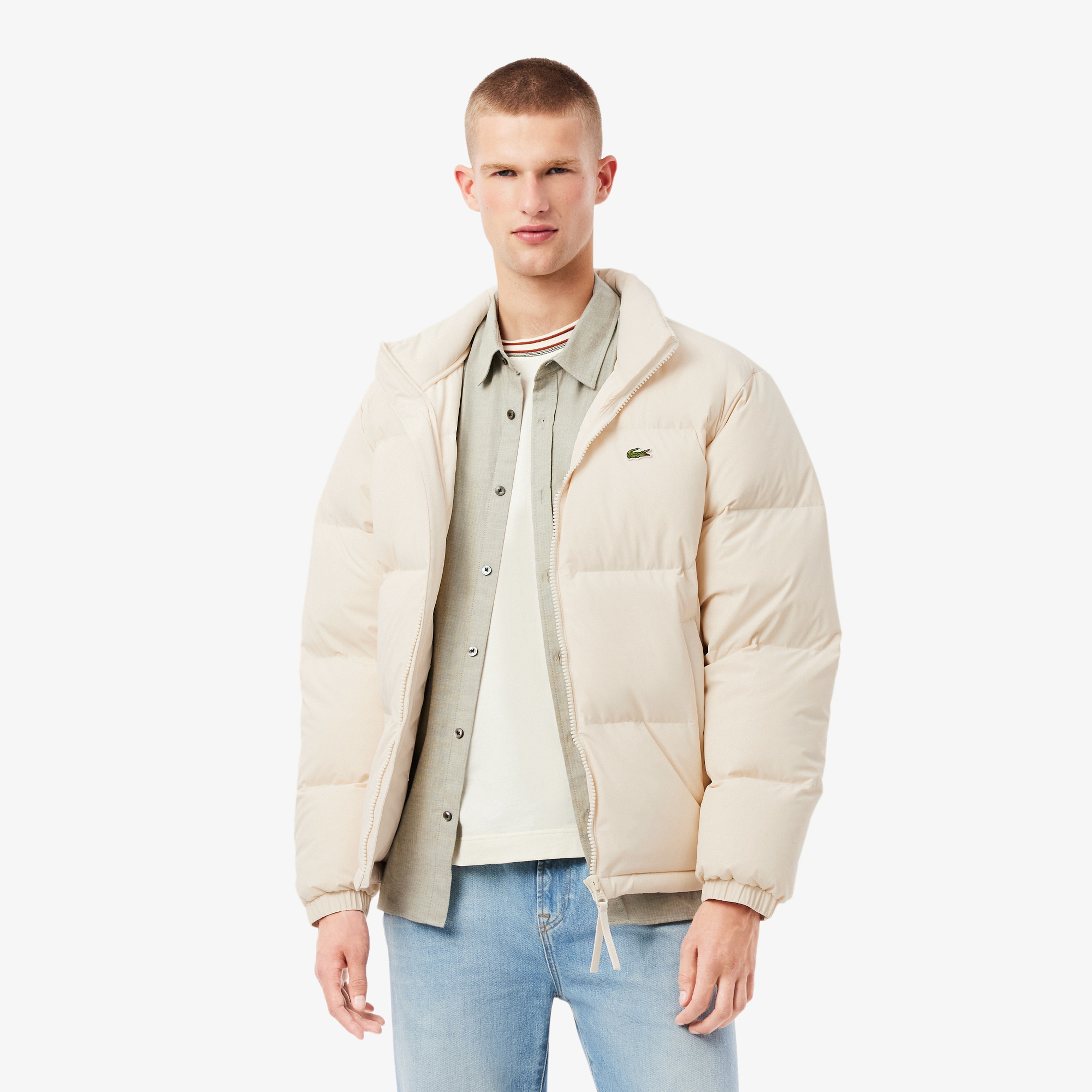 Lacoste Erkek Relaxed Fit Kapüşonlu Krem Mont