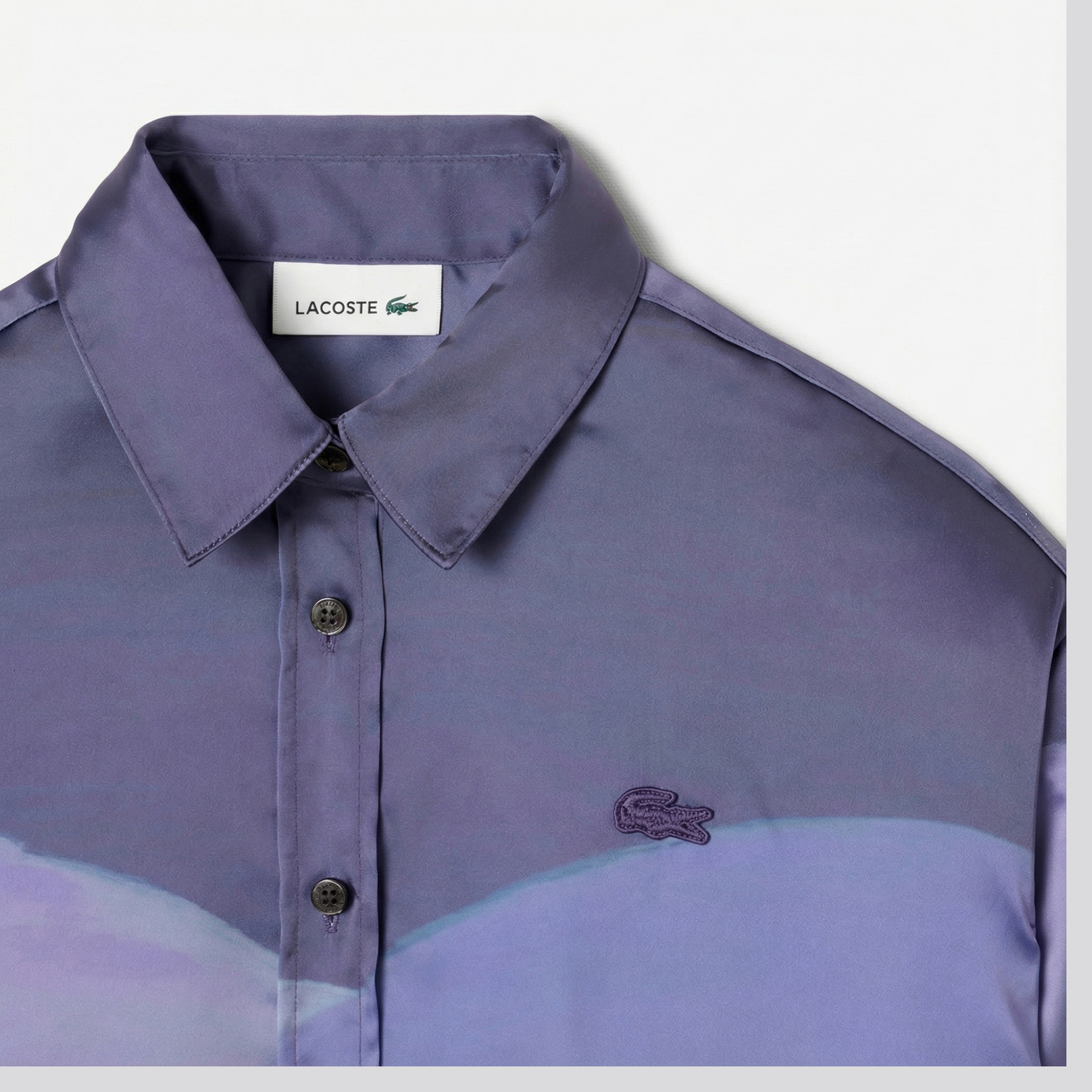 Kadın Oversize Fit Baskılı Mor Saten Gömlek