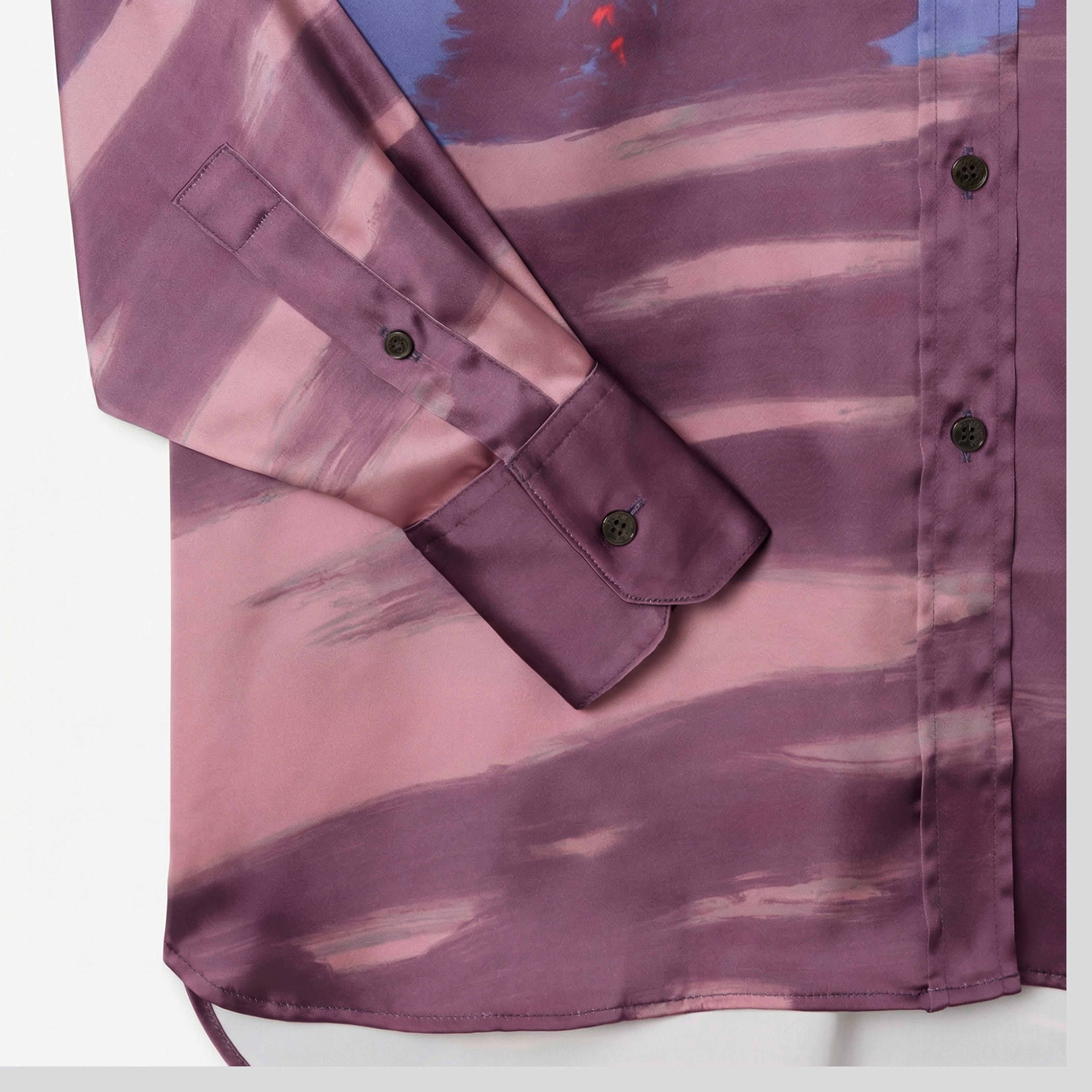 Kadın Oversize Fit Baskılı Mor Saten Gömlek