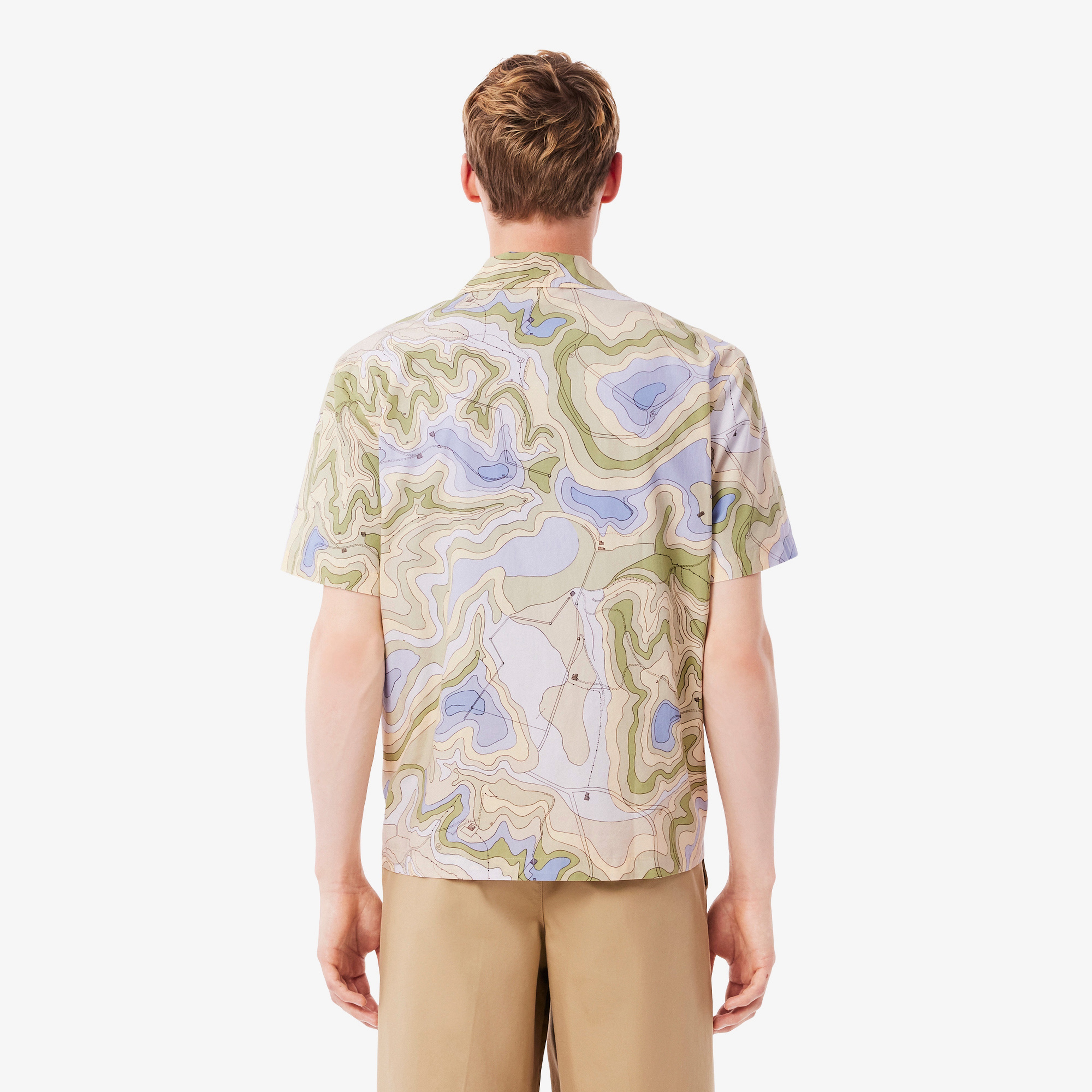 Erkek Relaxed Fit Kısa Kollu Desenli Bej Gömlek