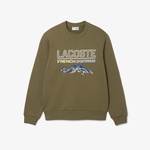Erkek Classic Fit Bisiklet Yaka Baskılı Haki Sweatshirt