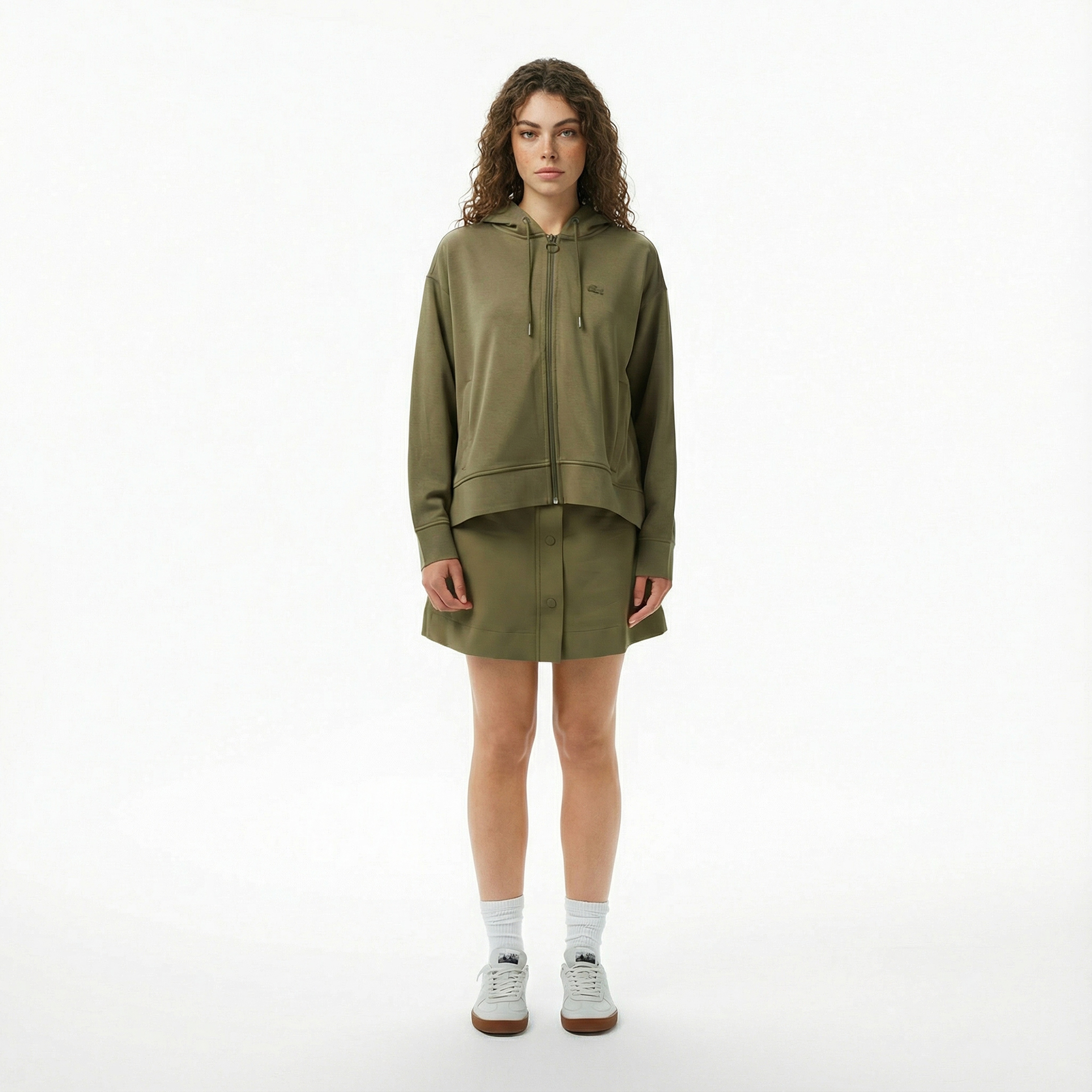 Lacoste Kadın Relaxed Fit Kapüşonlu Haki Sweatshirt