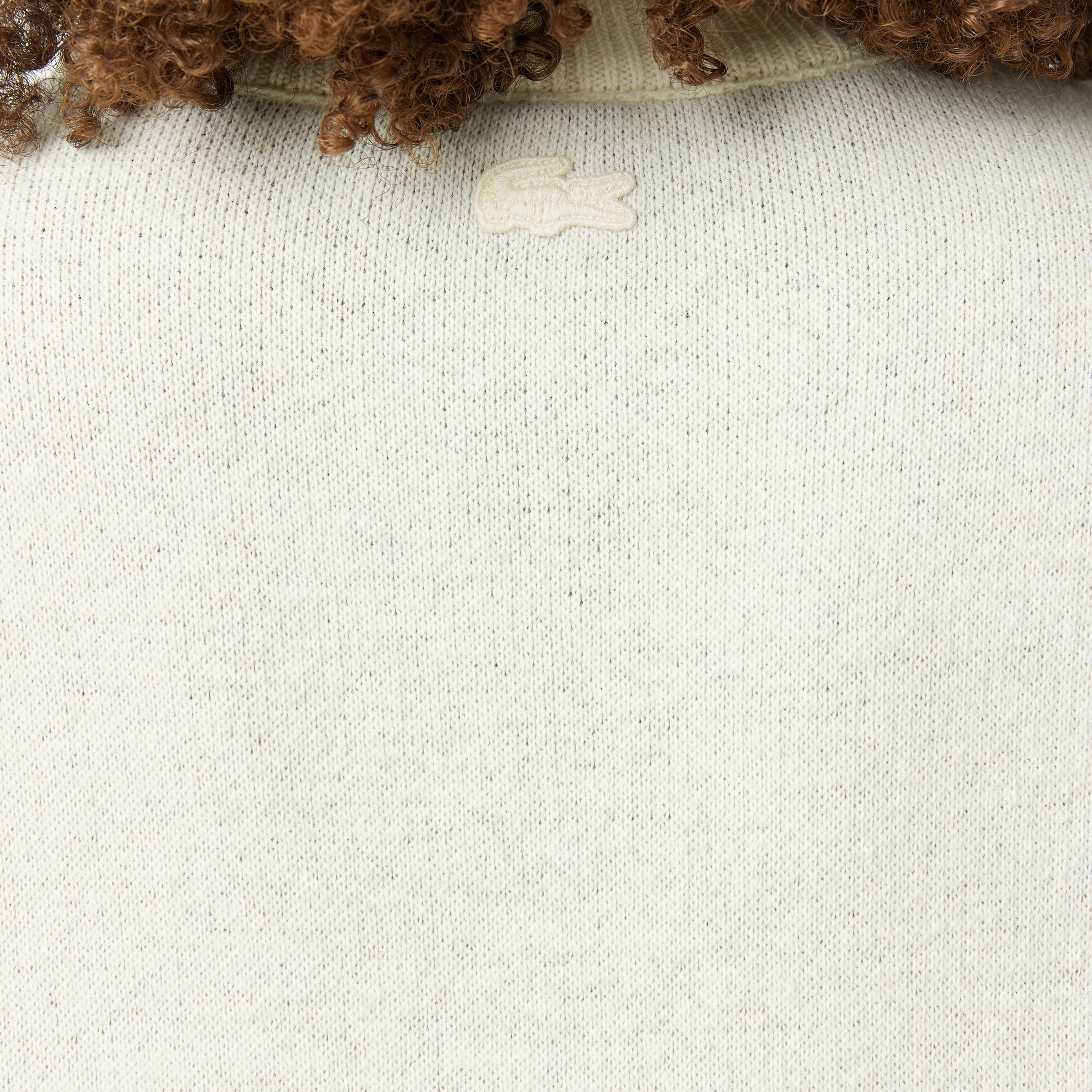 Lacoste Kadın Relaxed Fit Bisiklet Yaka Desenli Krem Kazak