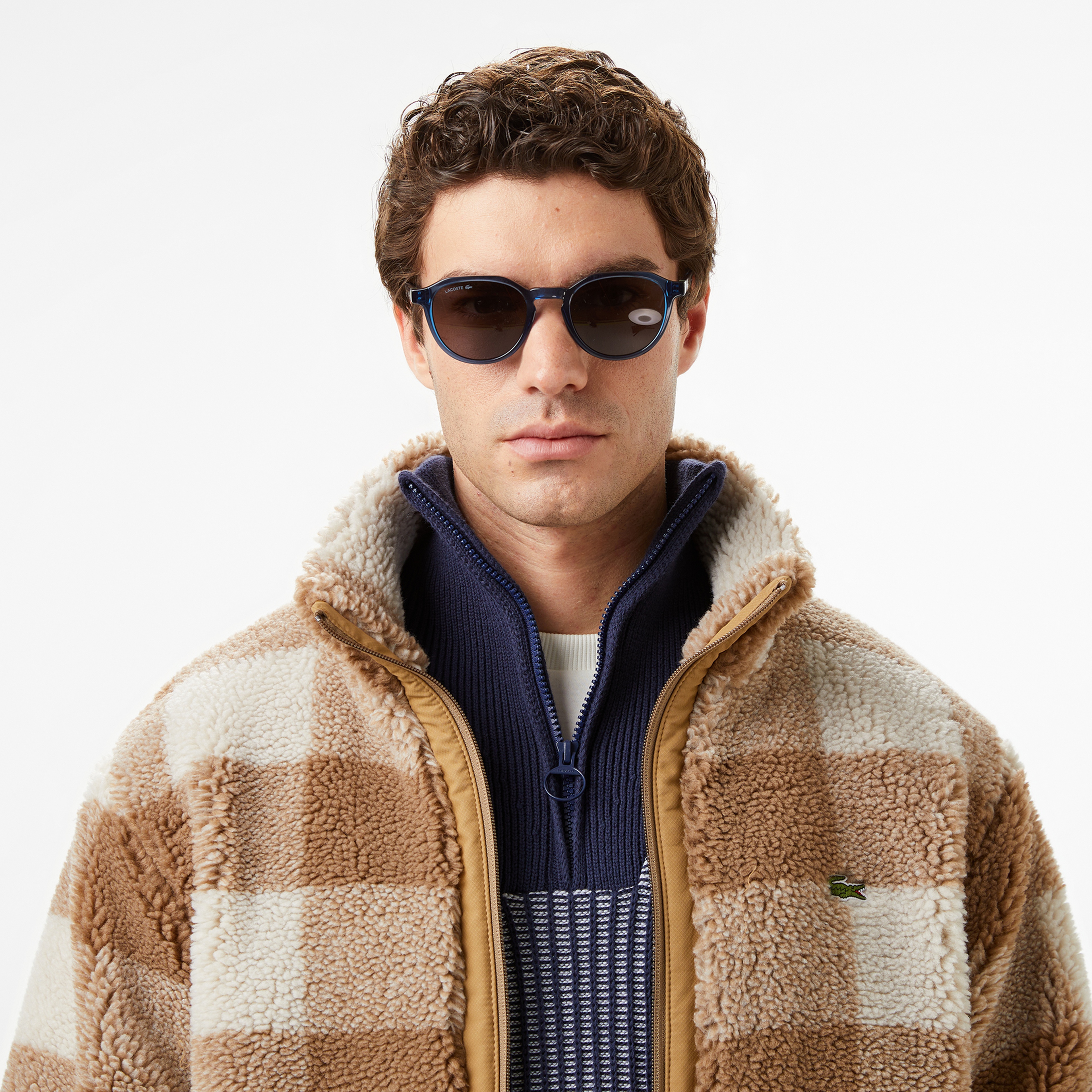 Lacoste Erkek Dik Yaka Ekose Bej Mont