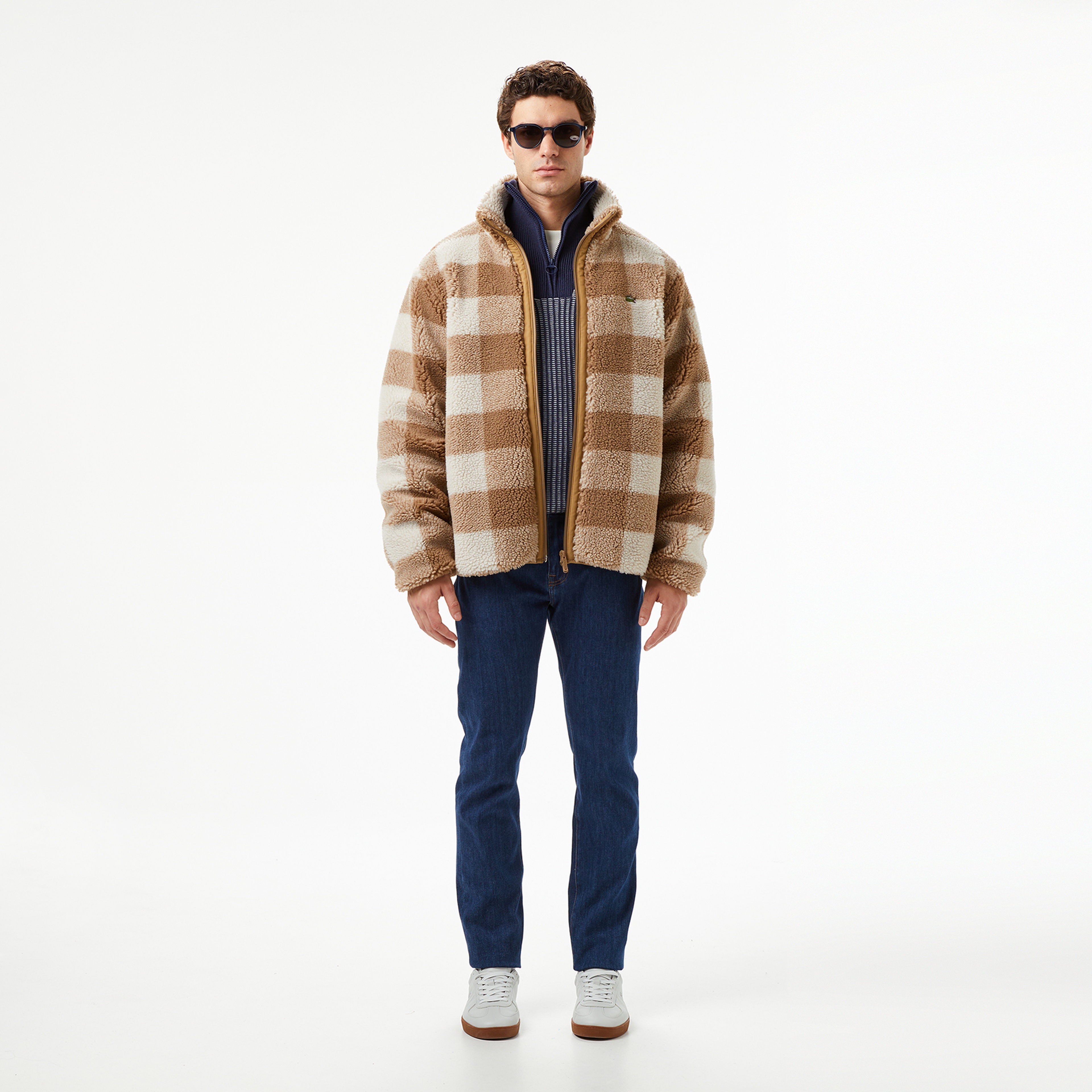 Lacoste Erkek Dik Yaka Ekose Bej Mont