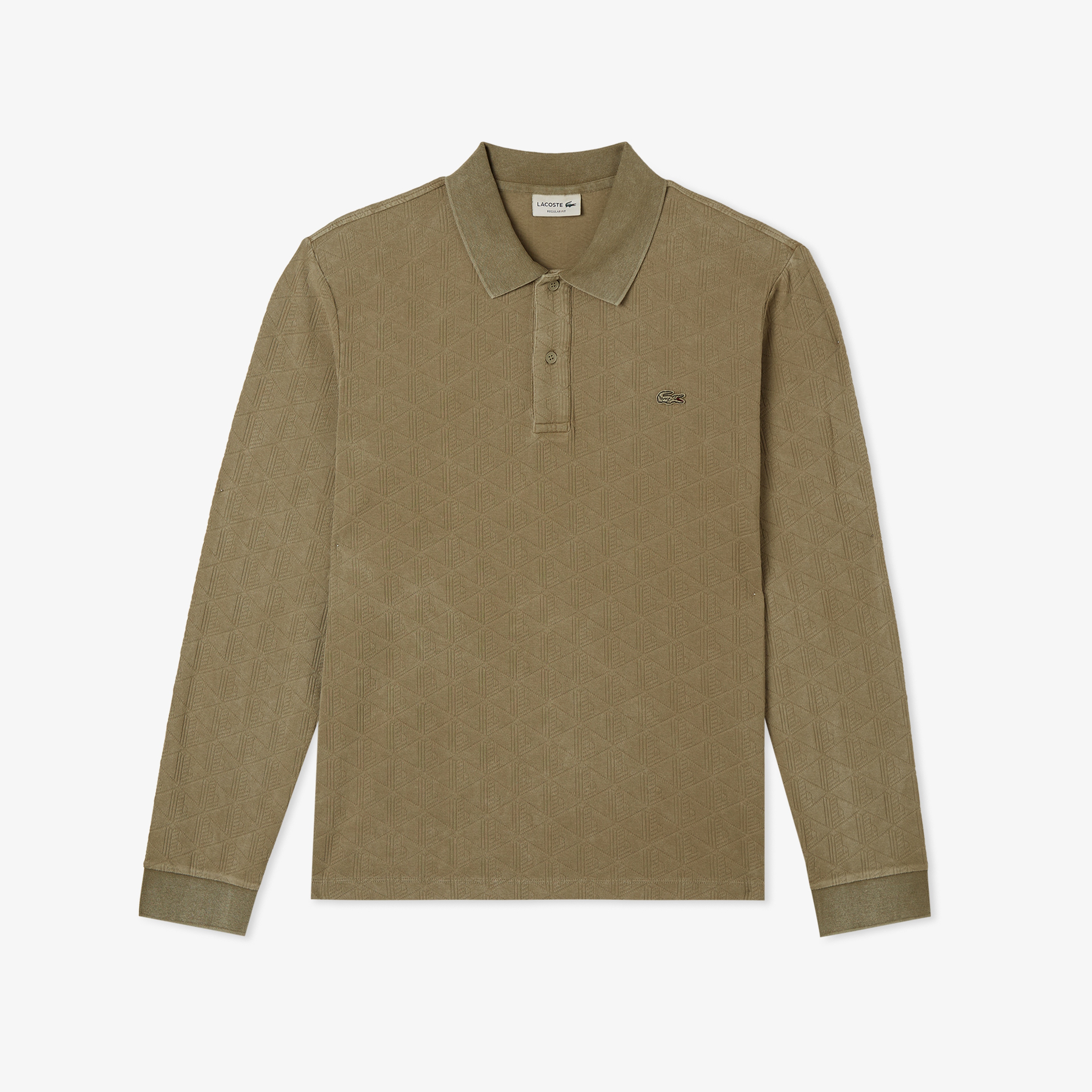 Erkek Regular Fit Uzun Kollu Monogram Haki Polo