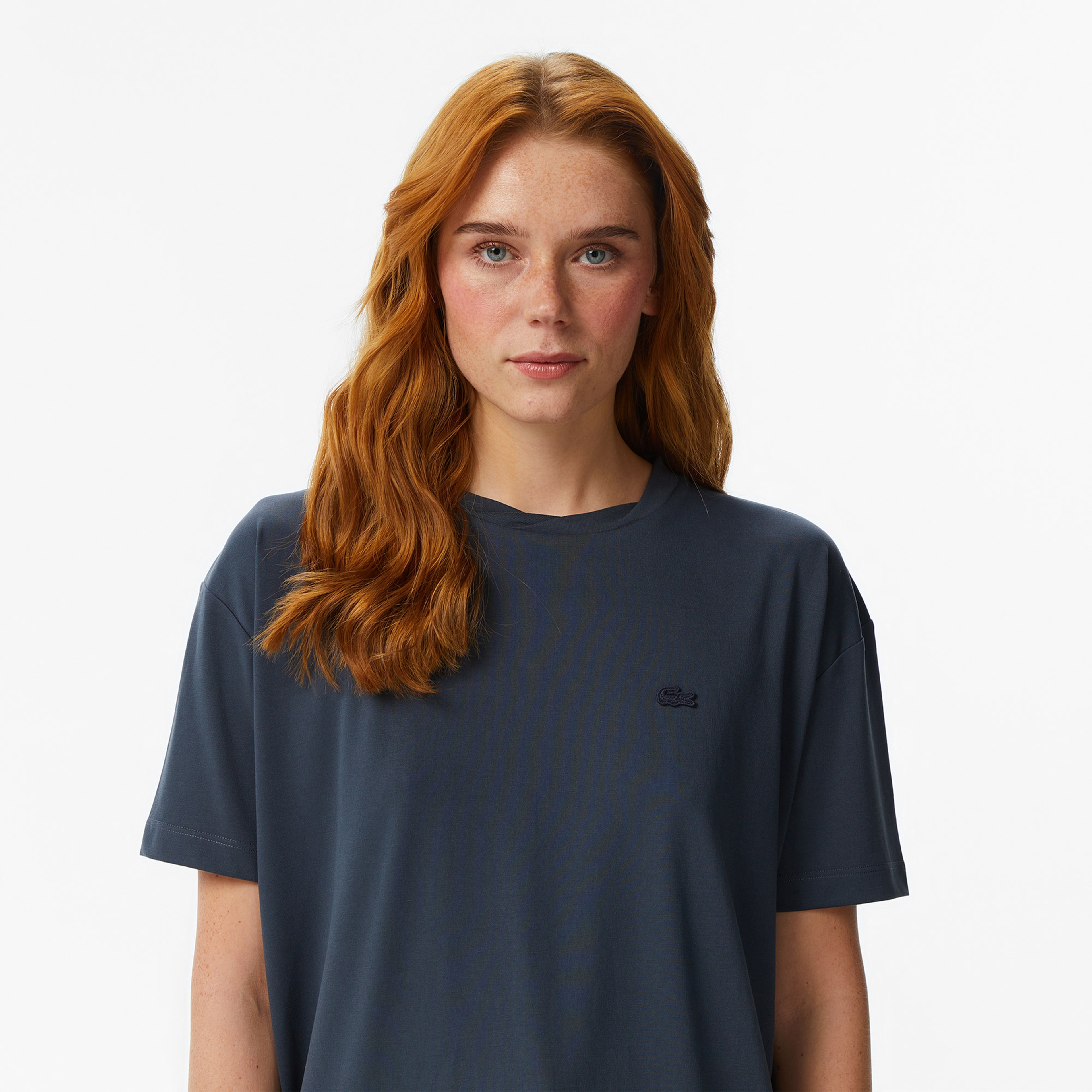 Kadın Relaxed Fit Bisiklet Yaka Koyu Lacivert T-Shirt